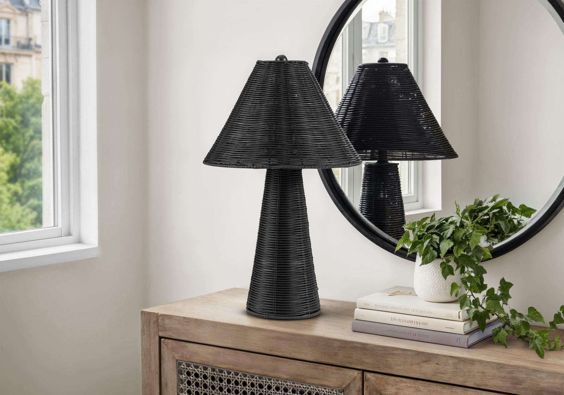 Contemporary Rattan Table Lamp - 21.75" Modern Boho Accent-Table lamp-DECOROLALA