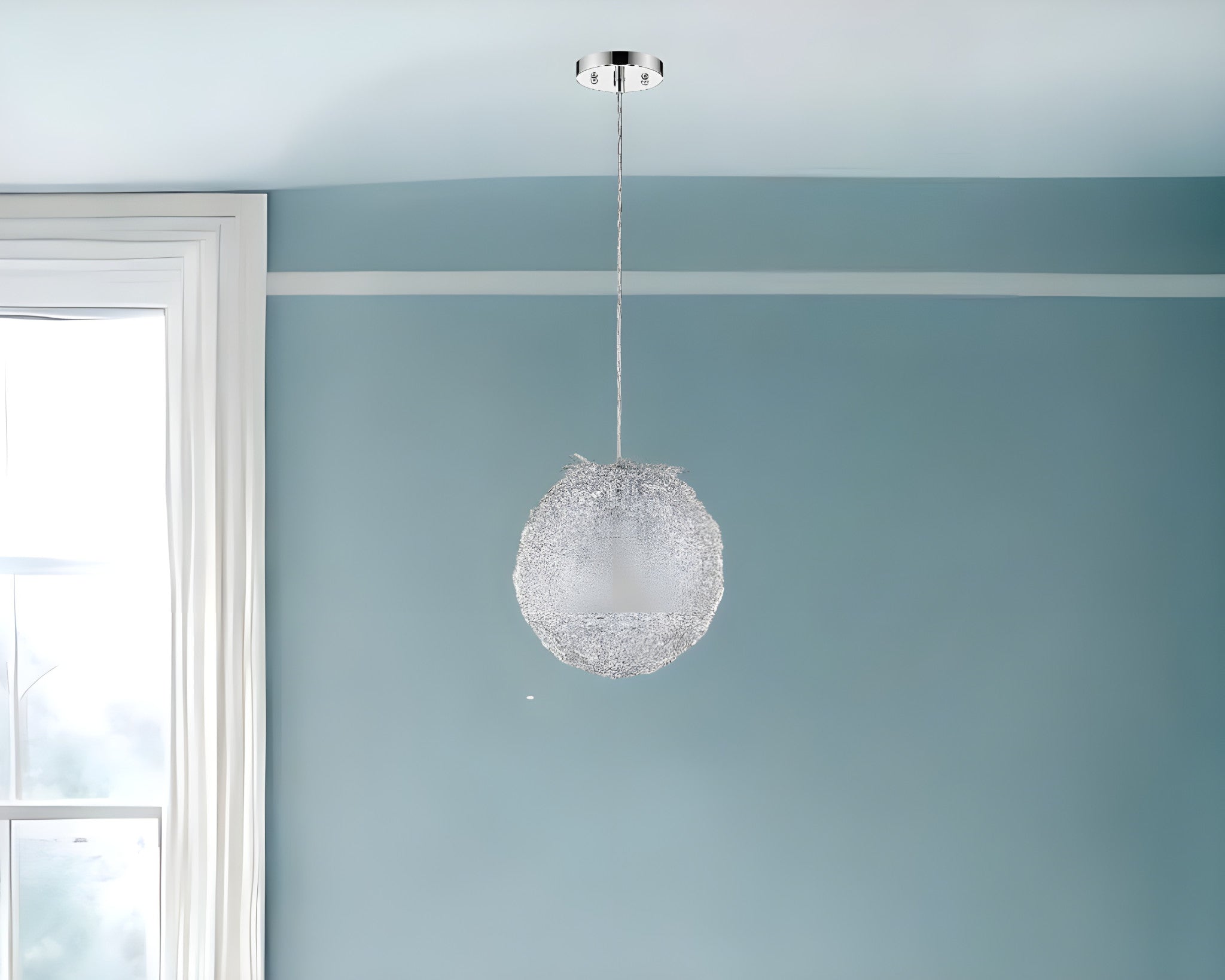 Contemporary Silver Globe Pendant Hanging Light-Pendants-Hanging Lights-DECOROLALA