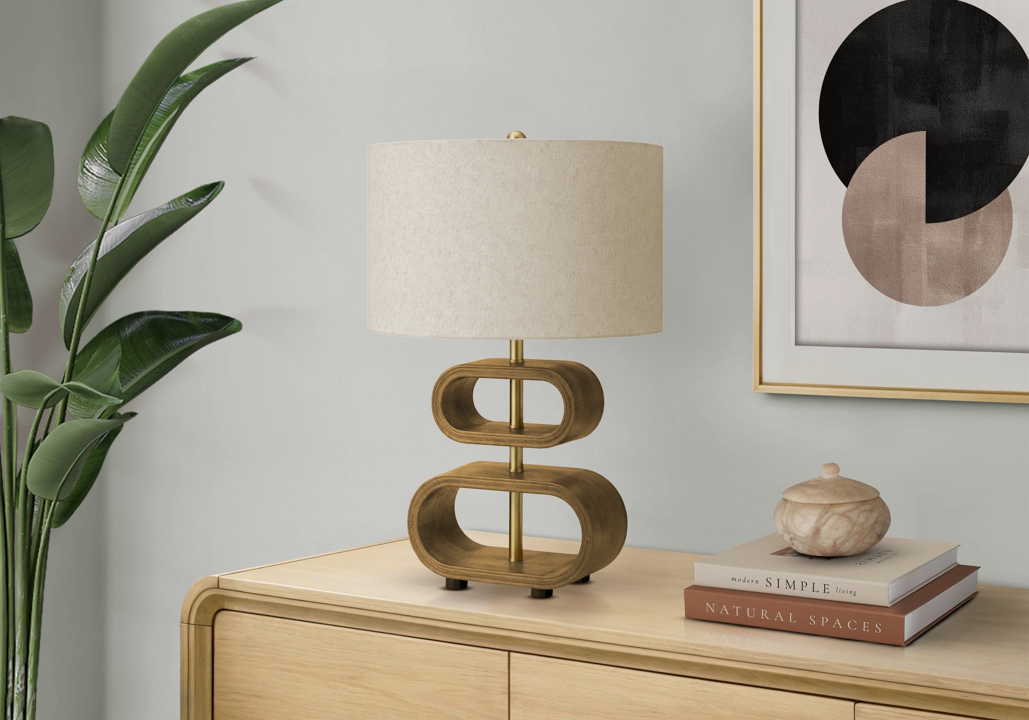 Contemporary Table Lamp - 20"H Brown Wood Look Beige Shade-Table Lamp-DECOROLALA