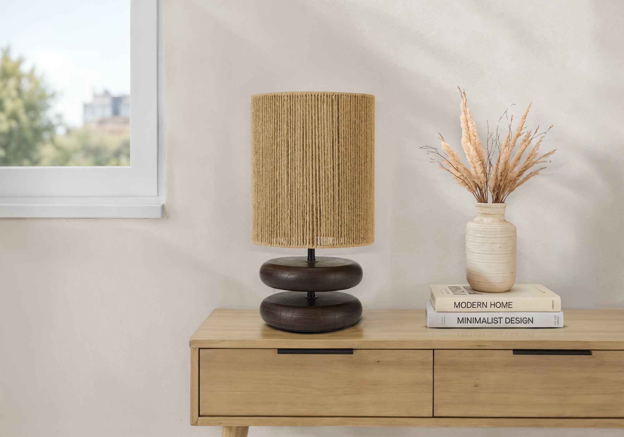 Contemporary Table Lamp - Dark Resin Base with Beige Rope Shade-Table lamp-DECOROLALA
