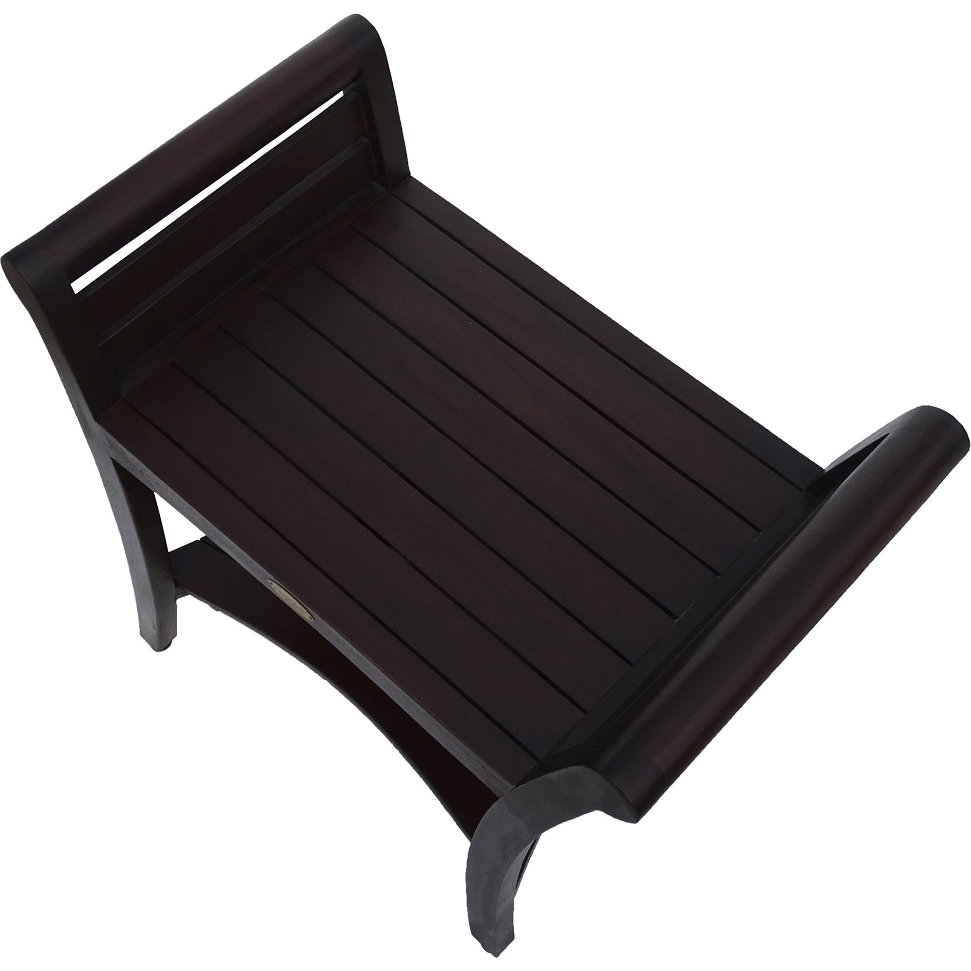 Contemporary Teak Shower Bench With Handles In Dark Brown-Shower Benches-DECOROLALA