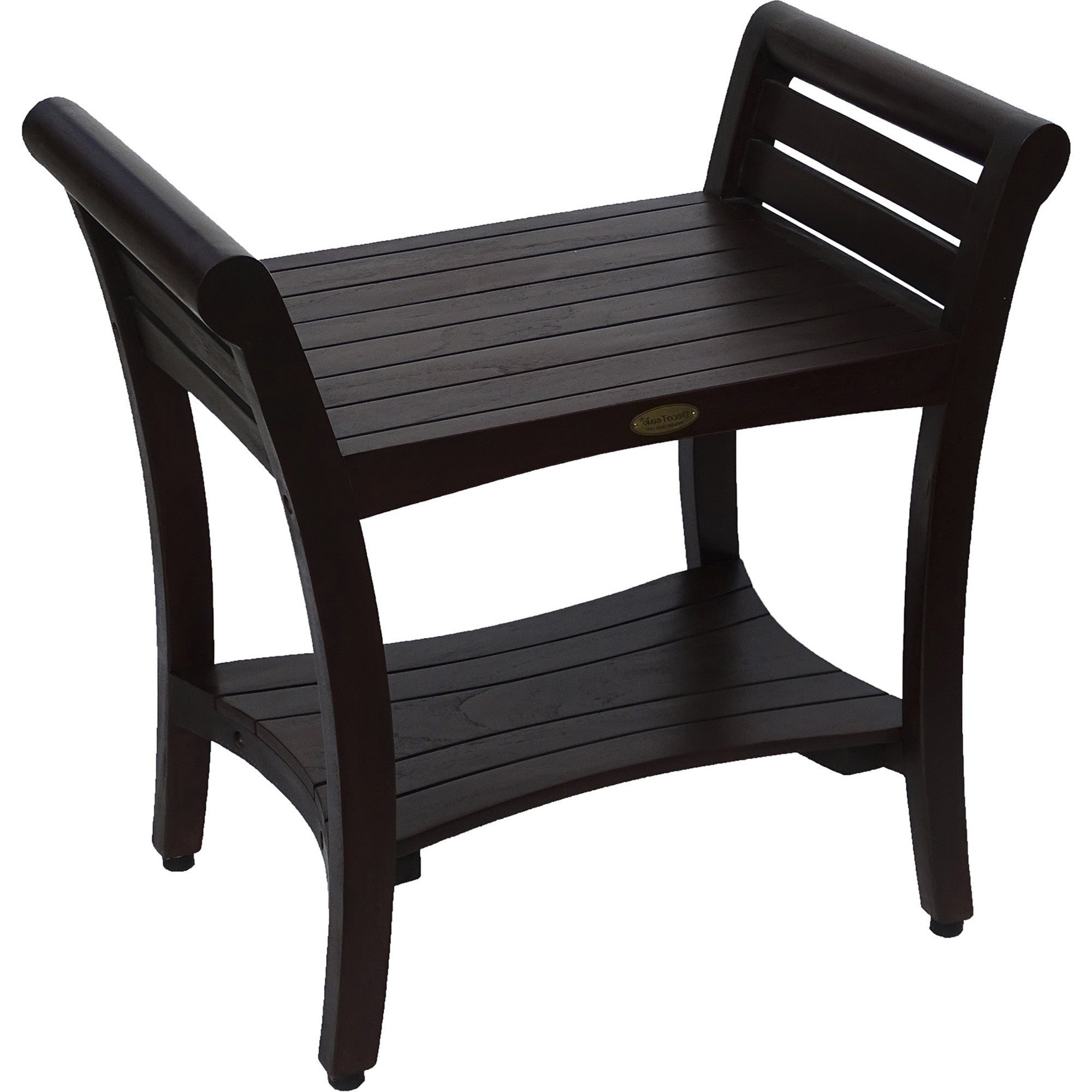 Contemporary Teak Shower Bench With Handles In Dark Brown-Shower Benches-DECOROLALA