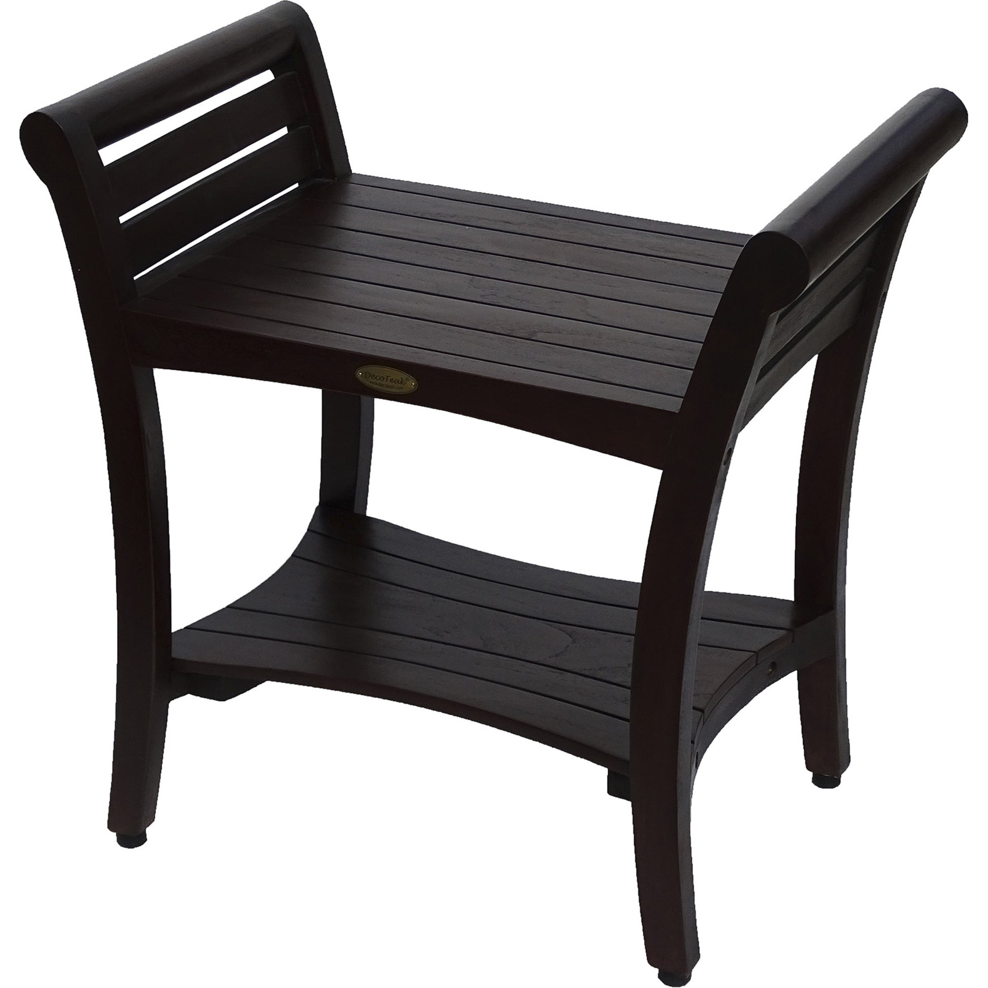 Contemporary Teak Shower Bench With Handles In Dark Brown-Shower Benches-DECOROLALA