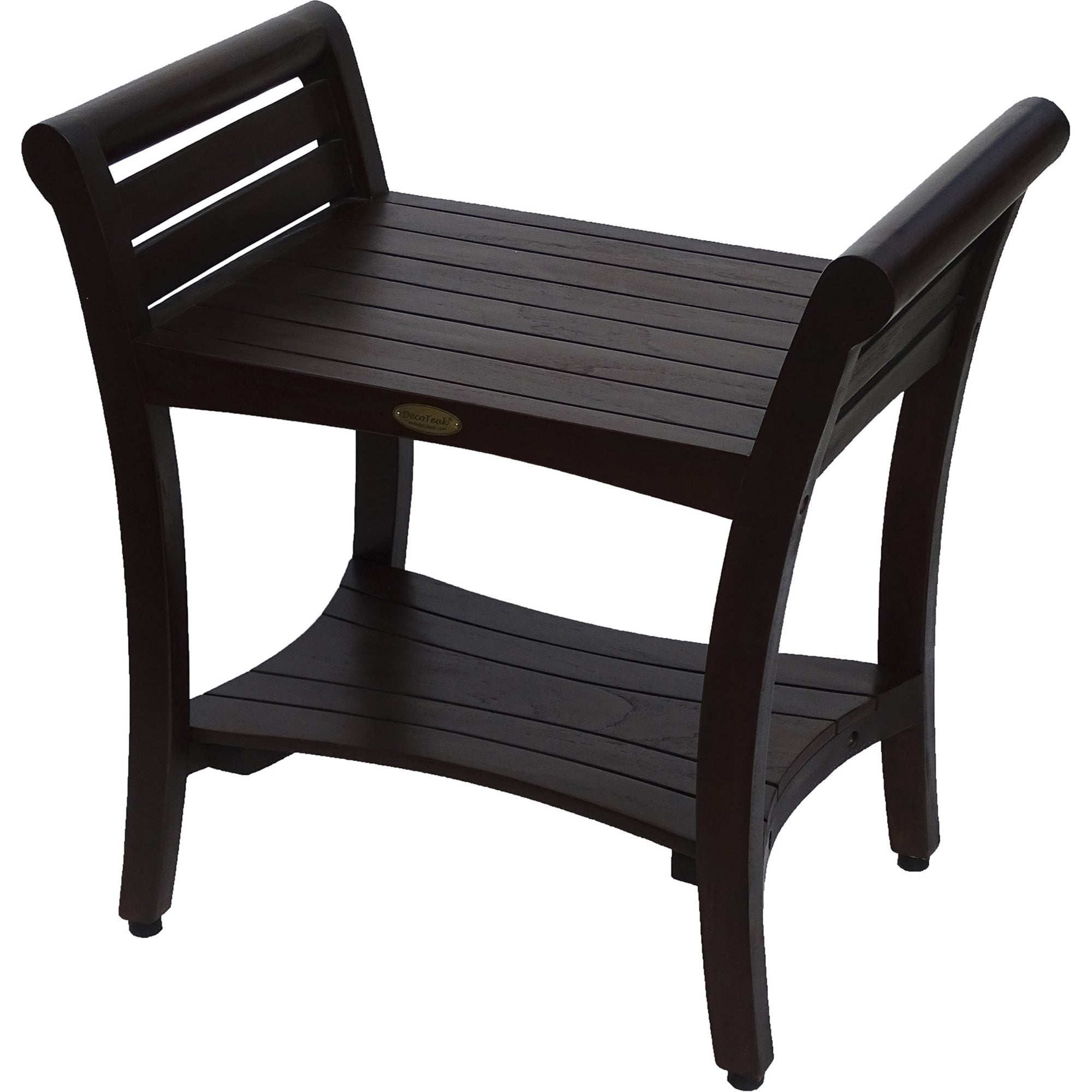 Contemporary Teak Shower Bench With Handles In Dark Brown-Shower Benches-DECOROLALA