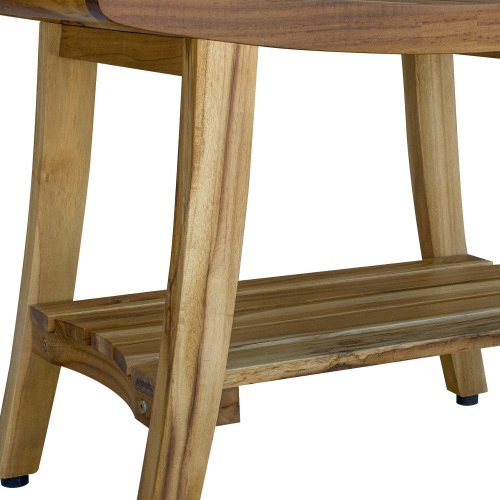 Contemporary Teak Shower Bench With Shelf In Natural Finish-Shower Benches-DECOROLALA