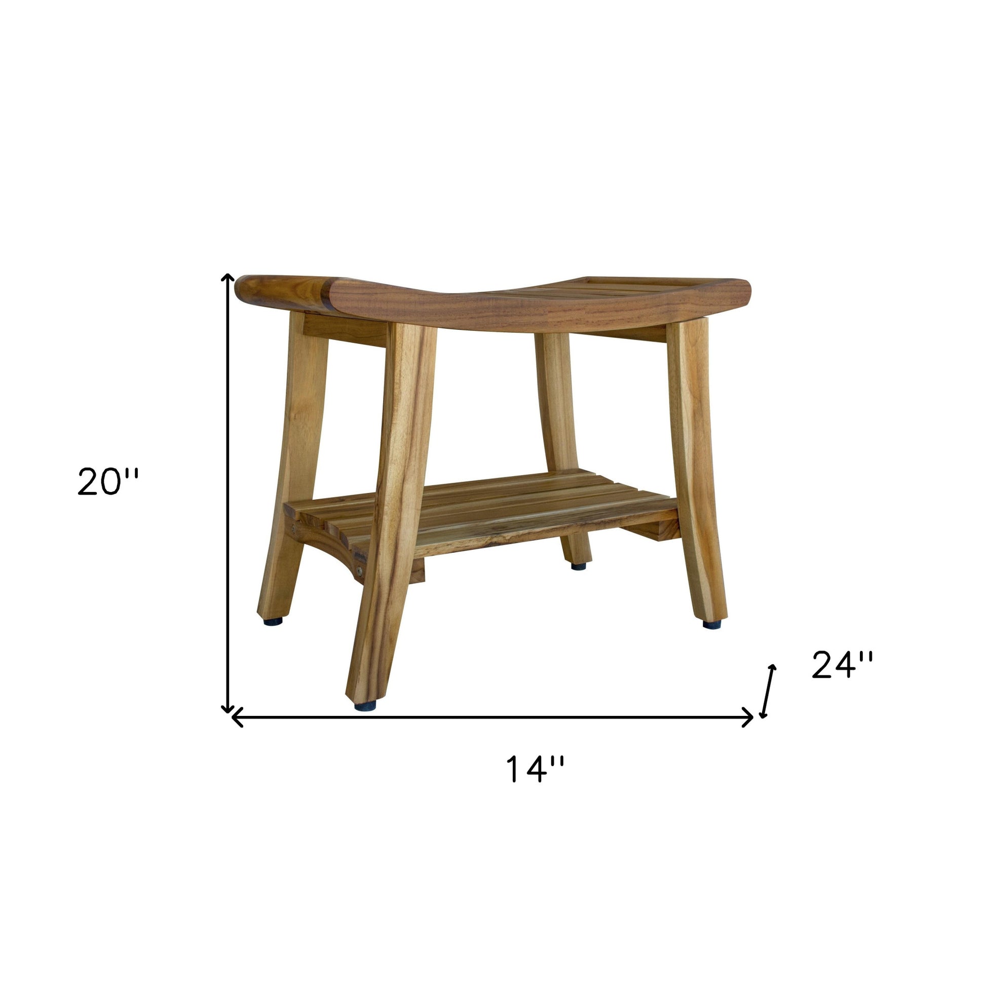 Contemporary Teak Shower Bench With Shelf In Natural Finish-Shower Benches-DECOROLALA