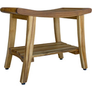 Contemporary Teak Shower Bench With Shelf In Natural Finish-Shower Benches-DECOROLALA