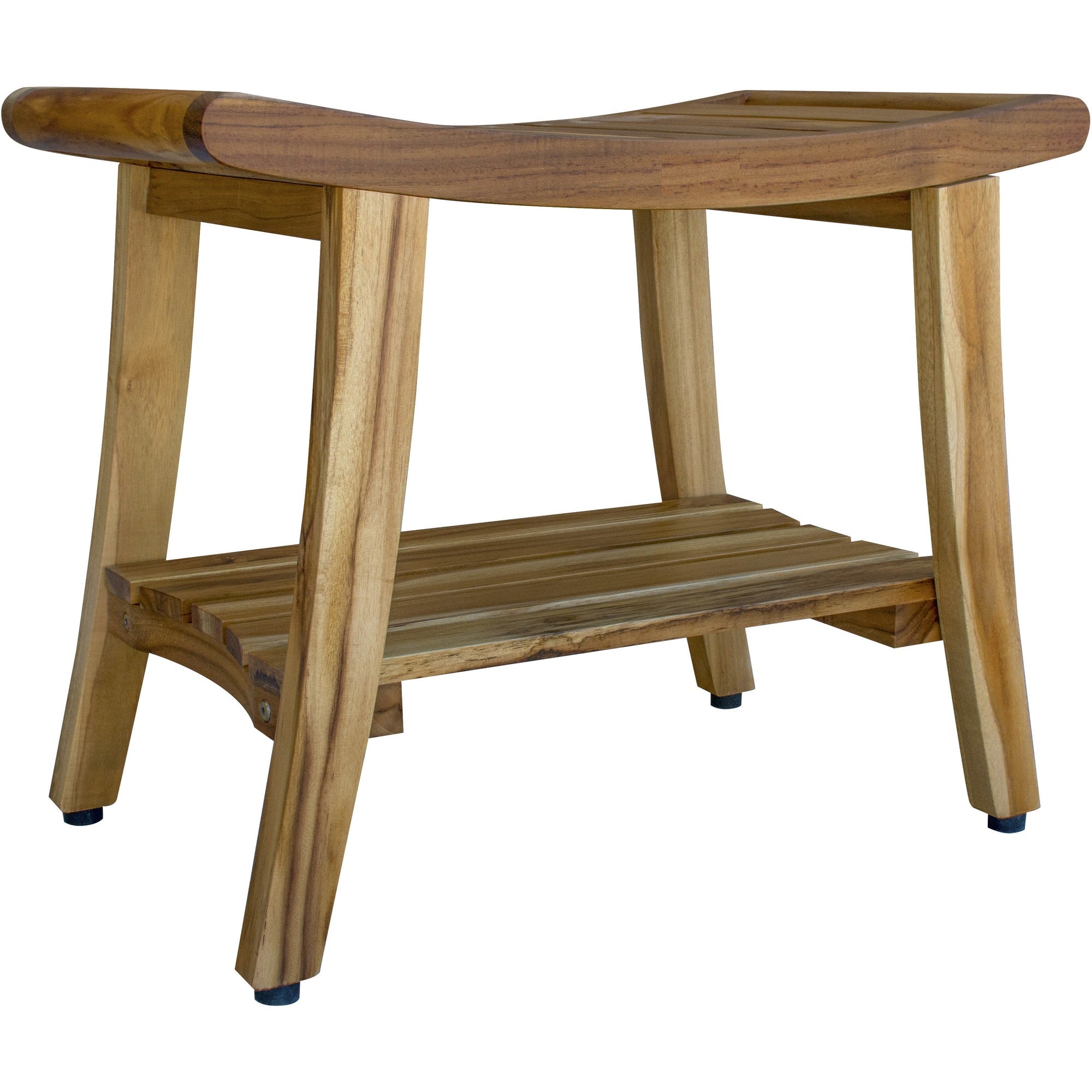 Contemporary Teak Shower Bench With Shelf In Natural Finish-Shower Benches-DECOROLALA