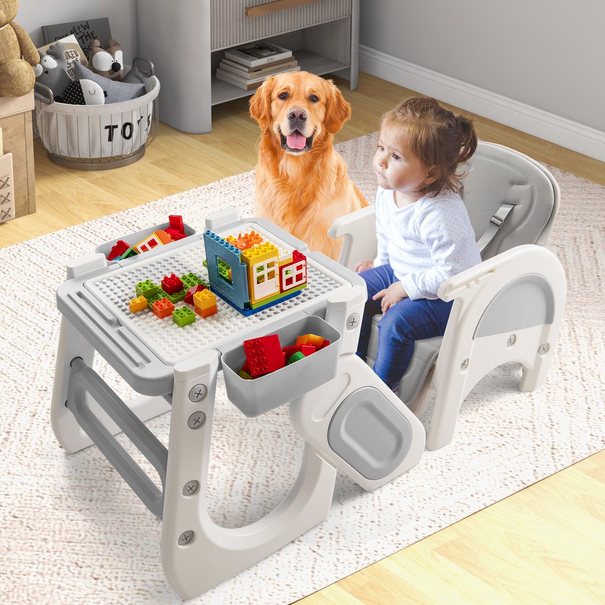 Convertible Baby High Chair with Double-layer Tray and Adjustable Backrest-Grey-High Chairs-DECOROLALA