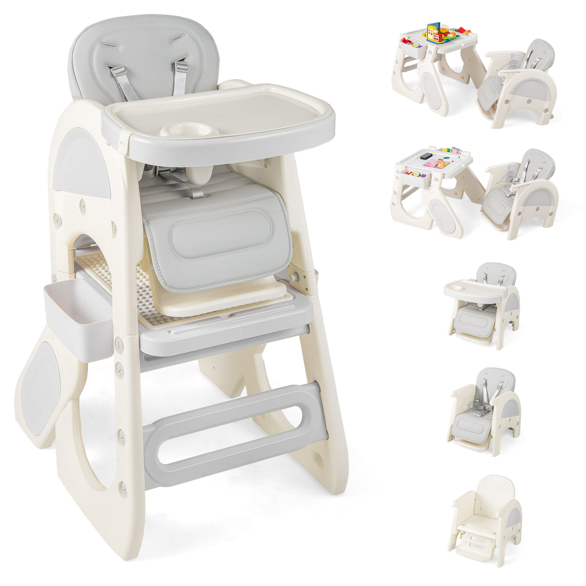 Convertible Baby High Chair with Double-layer Tray and Adjustable Backrest-Grey-High Chairs-DECOROLALA