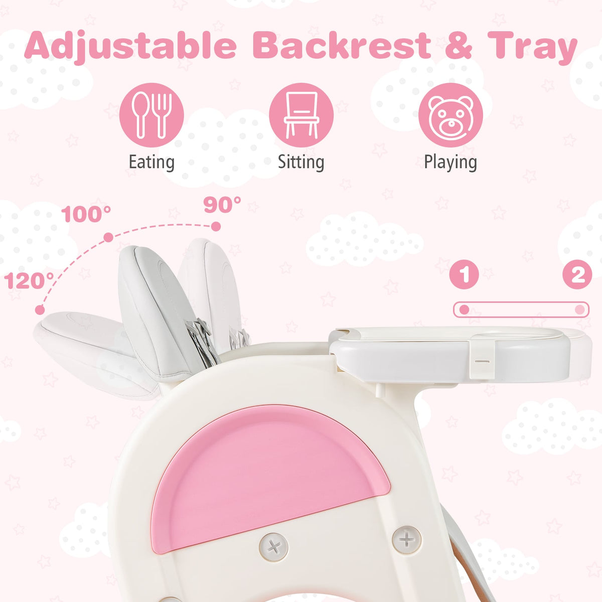 Convertible Baby High Chair with Double-layer Tray and Adjustable Backrest-Pink-High Chairs-DECOROLALA