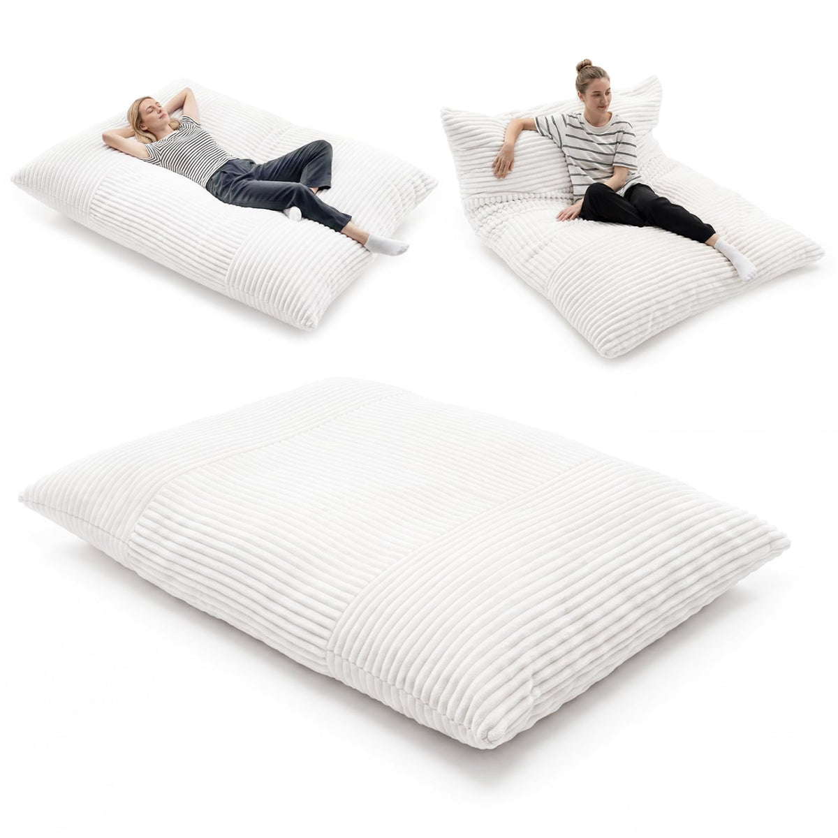 Convertible Bean Bag Floor Sofa with Machine-washable Corduroy Cover-Beige-Floor Chairs-DECOROLALA