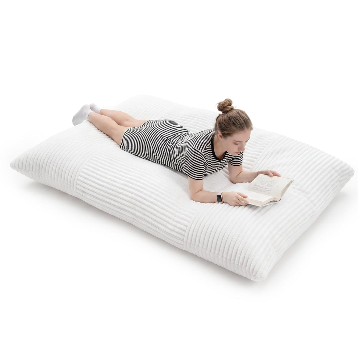 Convertible Bean Bag Floor Sofa with Machine-washable Corduroy Cover-Beige-Floor Chairs-DECOROLALA