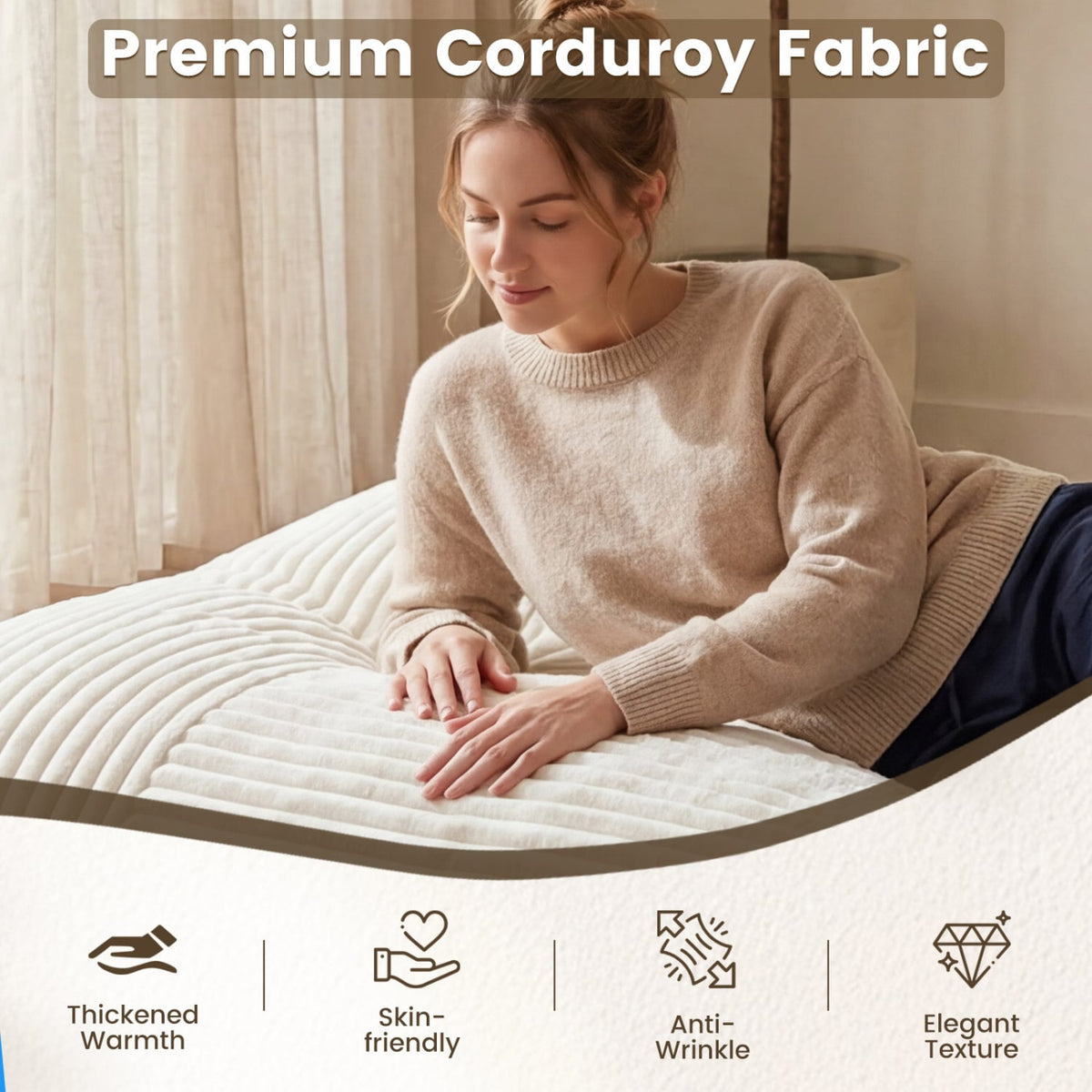 Convertible Bean Bag Floor Sofa with Machine-washable Corduroy Cover-Beige-Floor Chairs-DECOROLALA