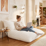 Convertible Bean Bag Floor Sofa with Machine-washable Corduroy Cover-Beige-Floor Chairs-DECOROLALA