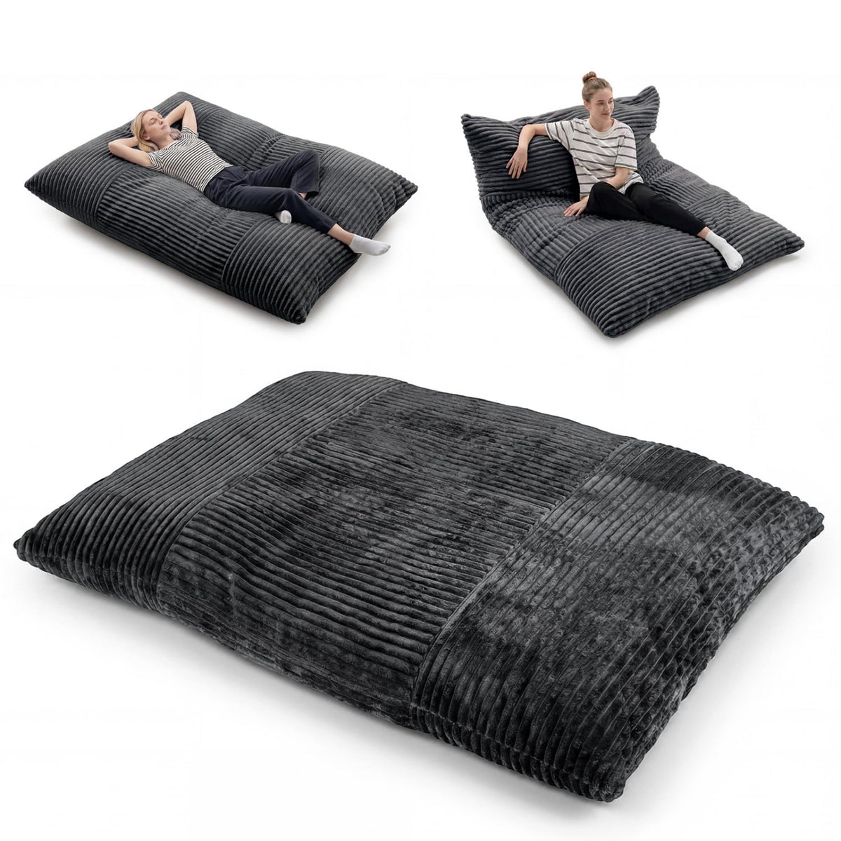 Convertible Bean Bag Floor Sofa with Machine-washable Corduroy Cover-Dark Gray-Floor Chairs-DECOROLALA