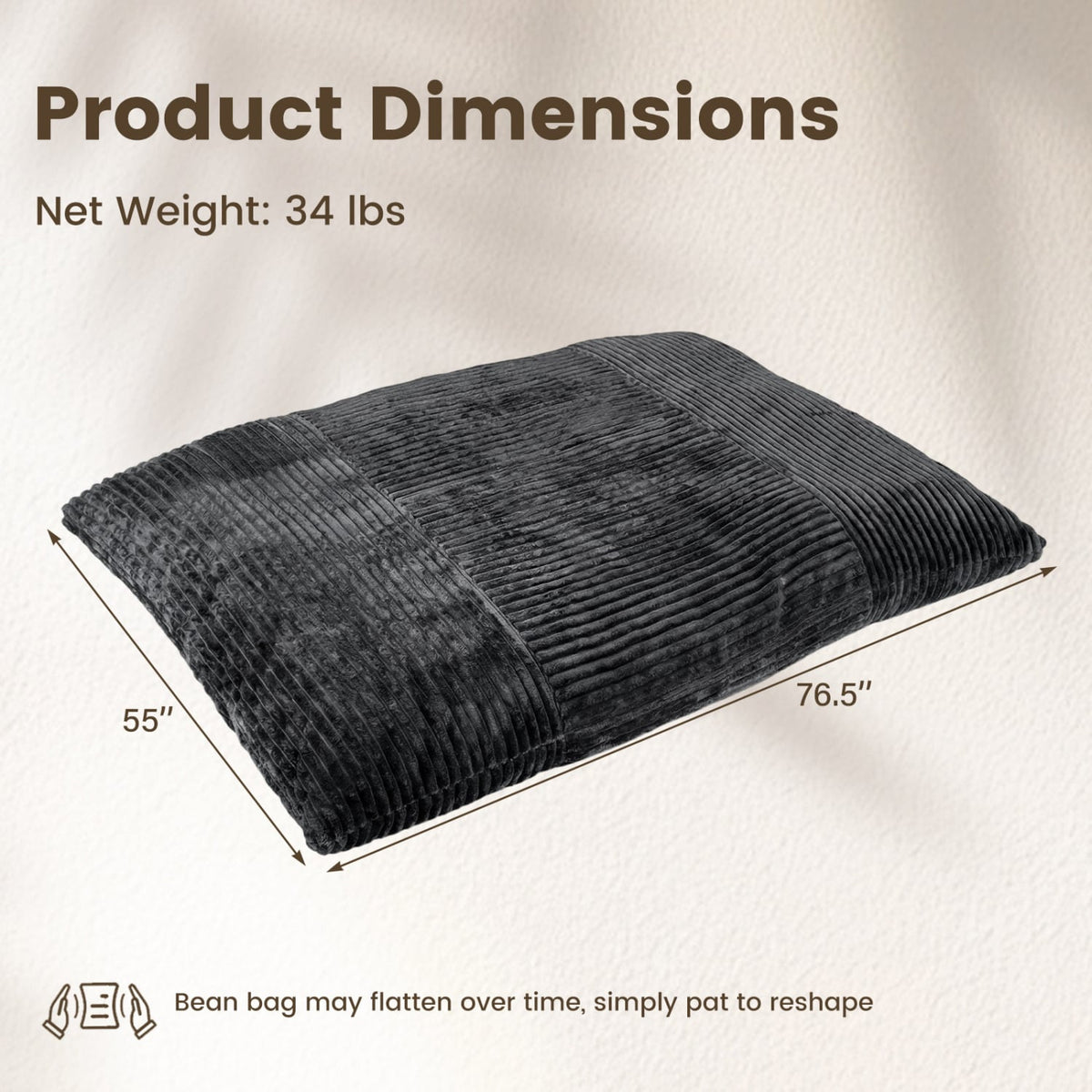 Convertible Bean Bag Floor Sofa with Machine-washable Corduroy Cover-Dark Gray-Floor Chairs-DECOROLALA