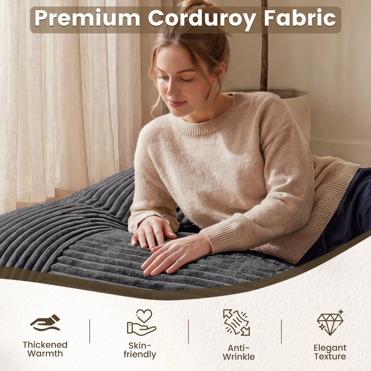 Convertible Bean Bag Floor Sofa with Machine-washable Corduroy Cover-Dark Gray-Floor Chairs-DECOROLALA