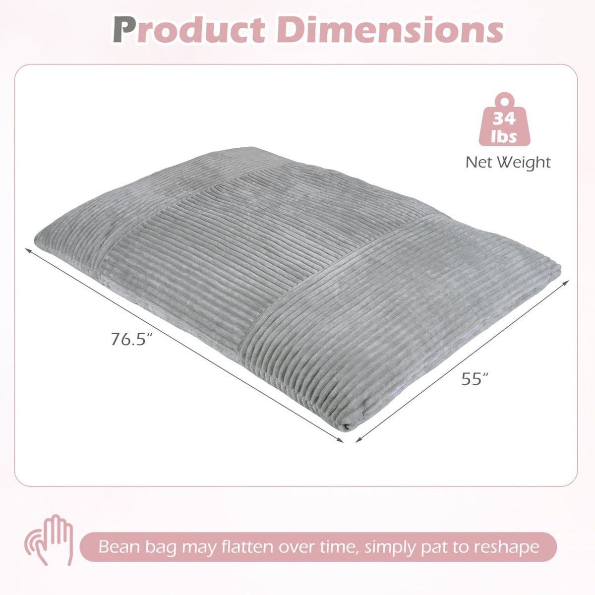 Convertible Bean Bag Floor Sofa with Machine-washable Corduroy Cover-Gray-Floor Chairs-DECOROLALA
