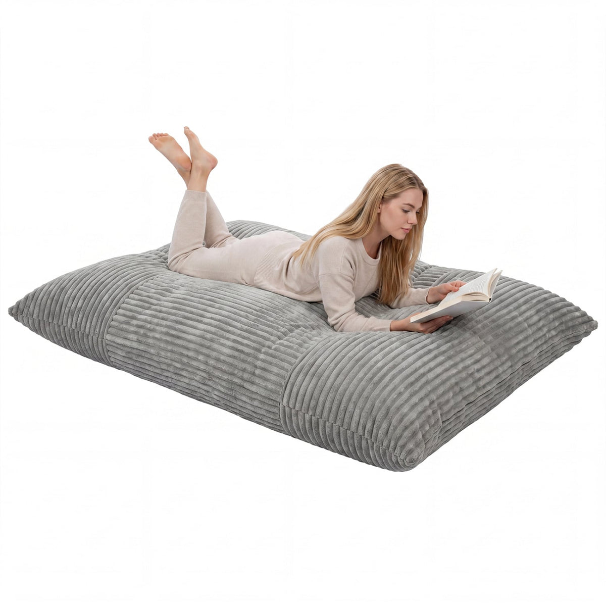 Convertible Bean Bag Floor Sofa with Machine-washable Corduroy Cover-Gray-Floor Chairs-DECOROLALA