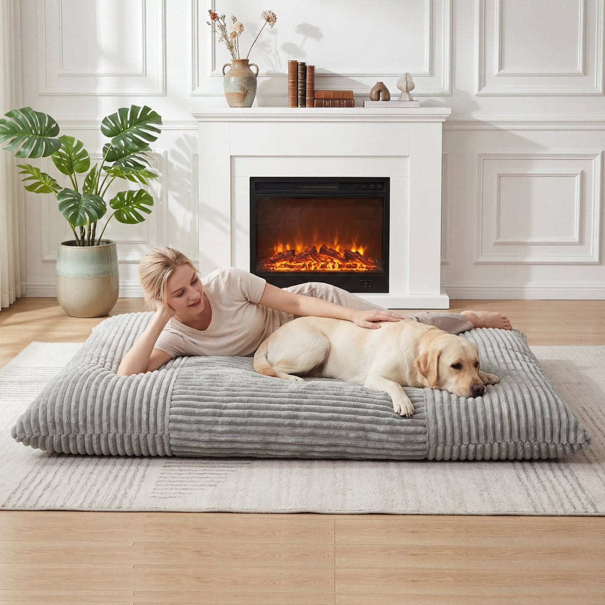 Convertible Bean Bag Floor Sofa with Machine-washable Corduroy Cover-Gray-Floor Chairs-DECOROLALA