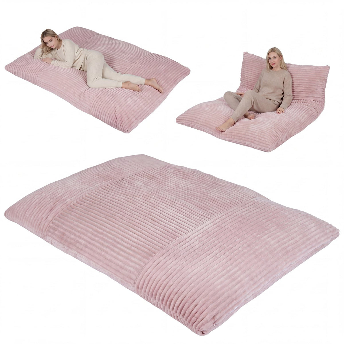 Convertible Bean Bag Floor Sofa with Machine-washable Corduroy Cover-Pink-Floor Chairs-DECOROLALA