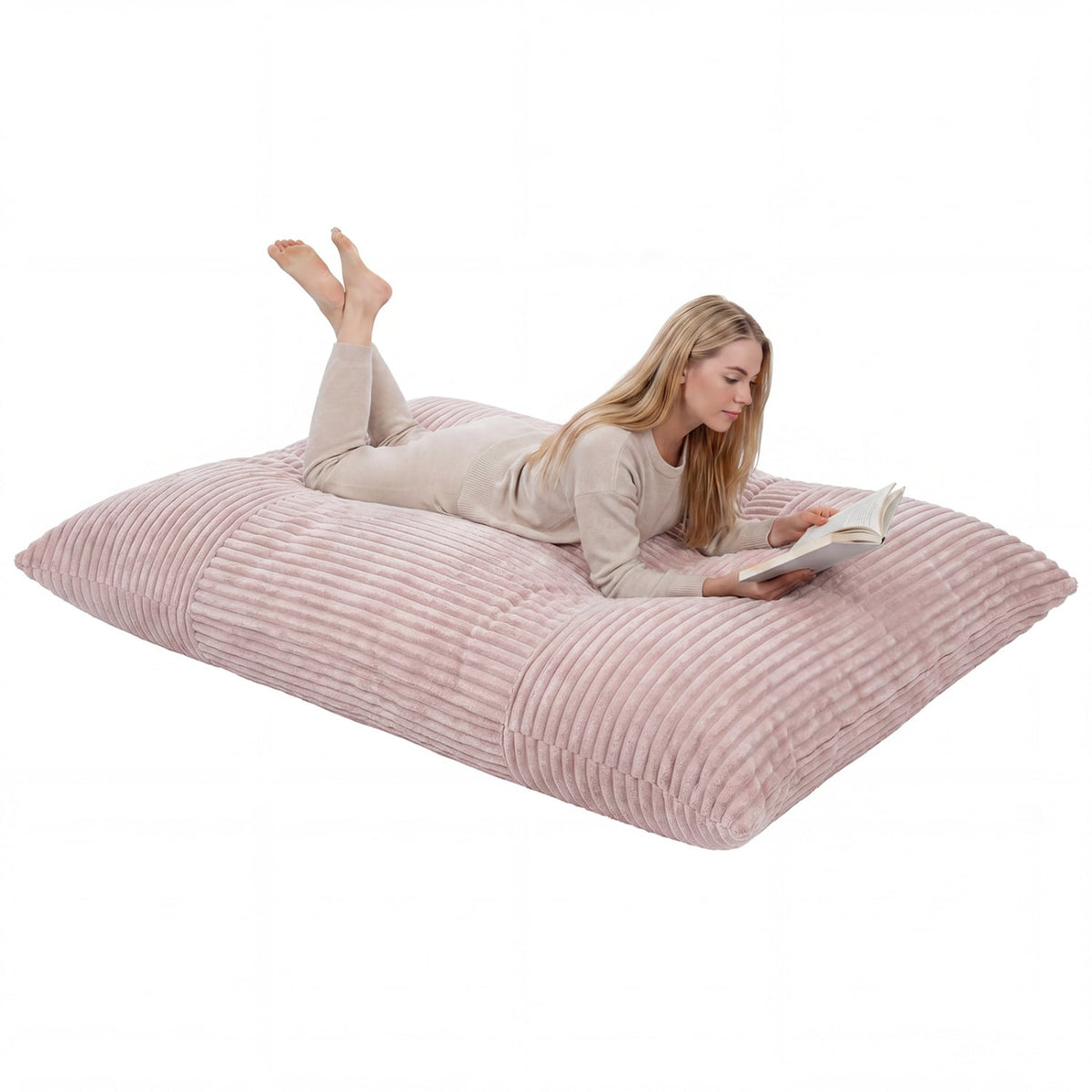Convertible Bean Bag Floor Sofa with Machine-washable Corduroy Cover-Pink-Floor Chairs-DECOROLALA