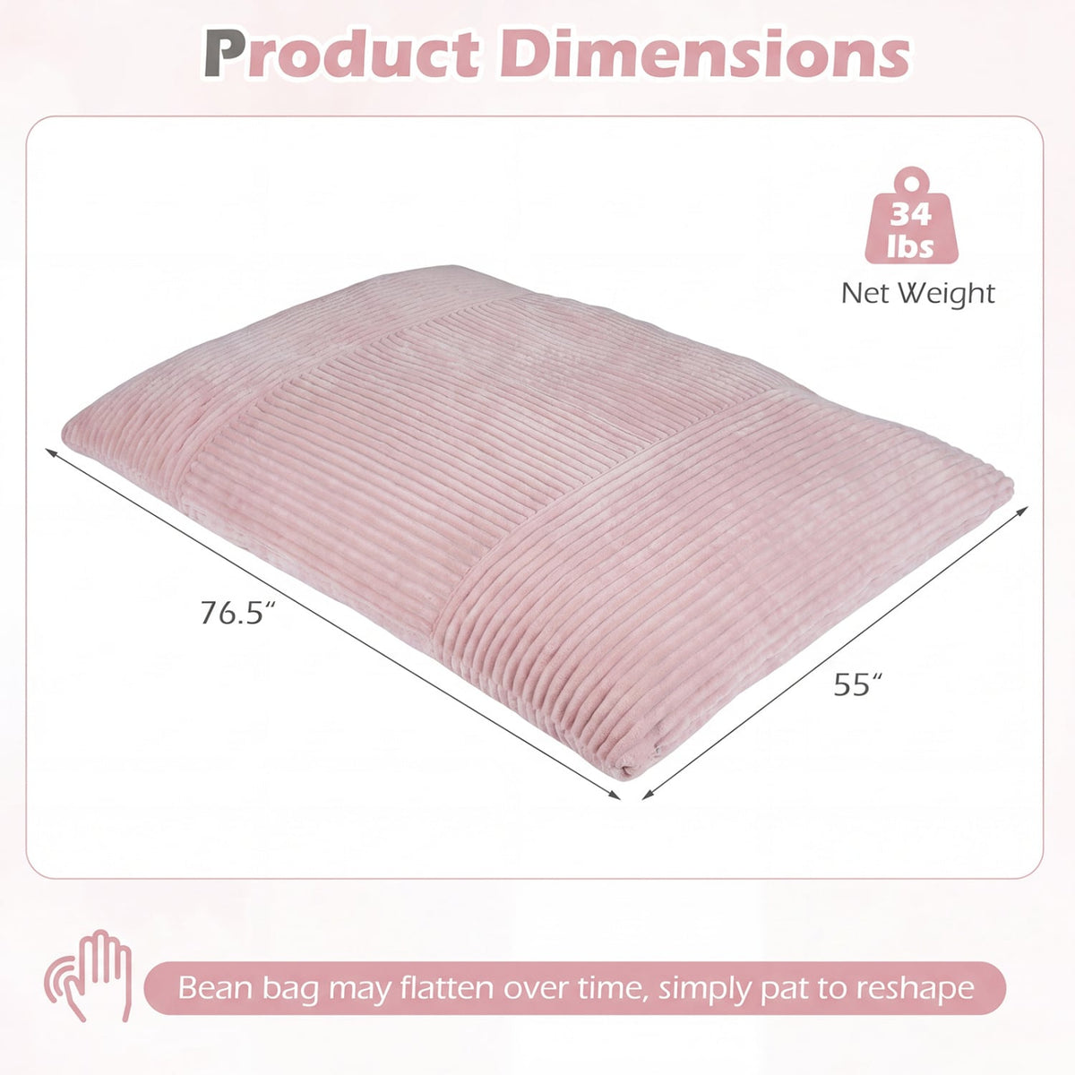 Convertible Bean Bag Floor Sofa with Machine-washable Corduroy Cover-Pink-Floor Chairs-DECOROLALA