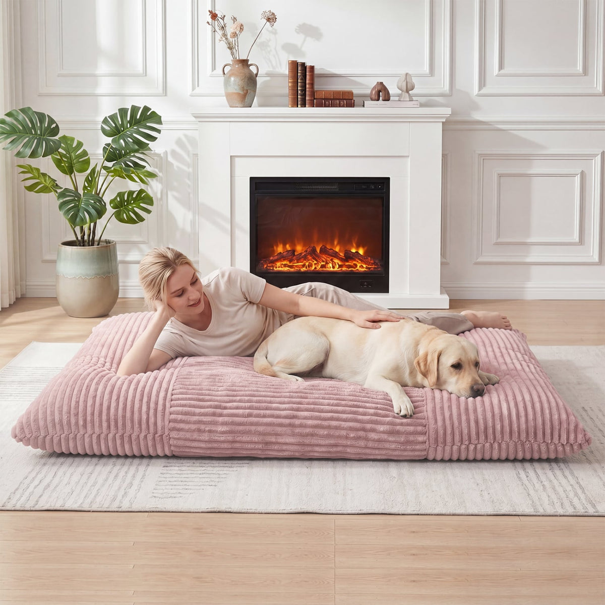 Convertible Bean Bag Floor Sofa with Machine-washable Corduroy Cover-Pink-Floor Chairs-DECOROLALA