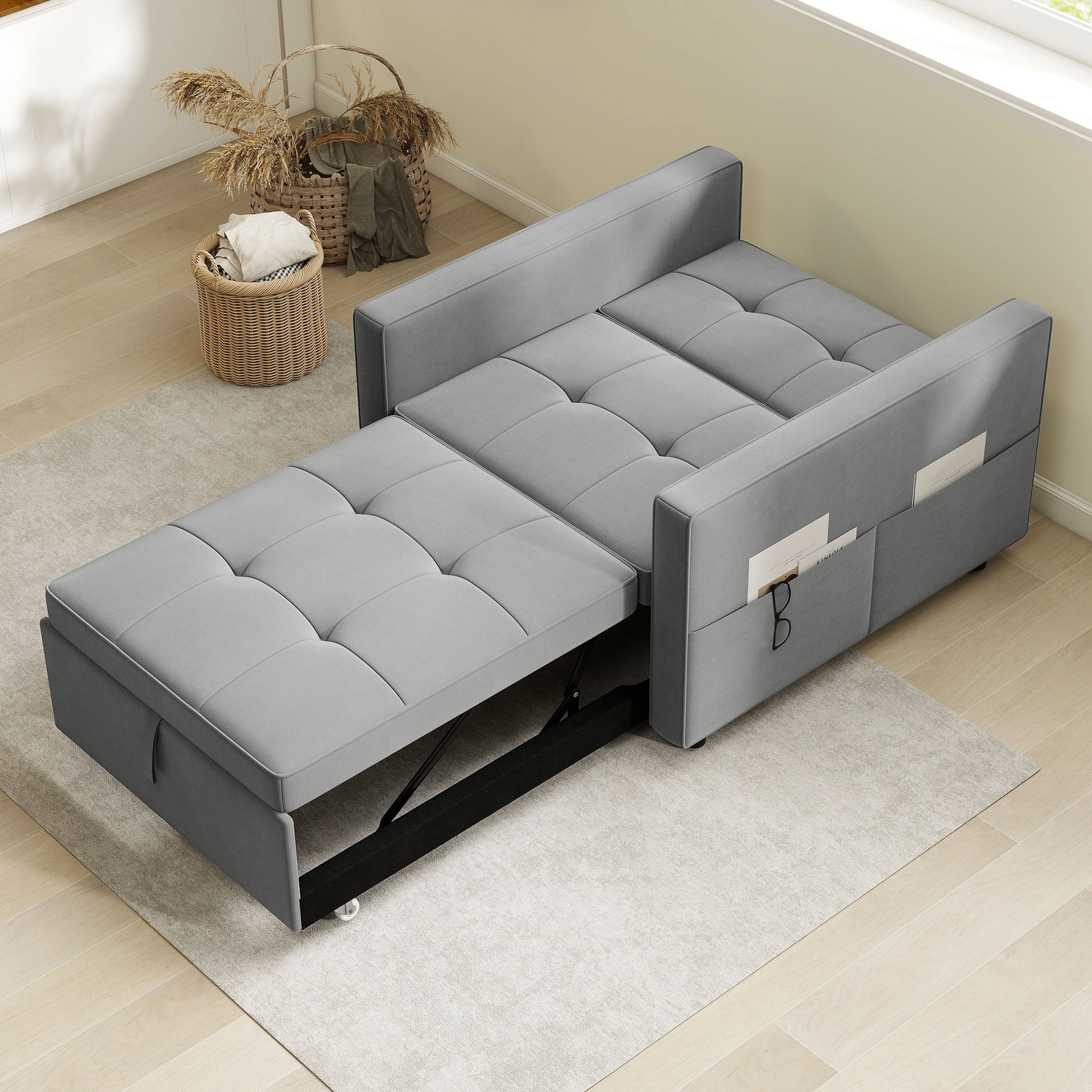 Convertible Chair Bed - Grey Velvet USB-DECOROLALA