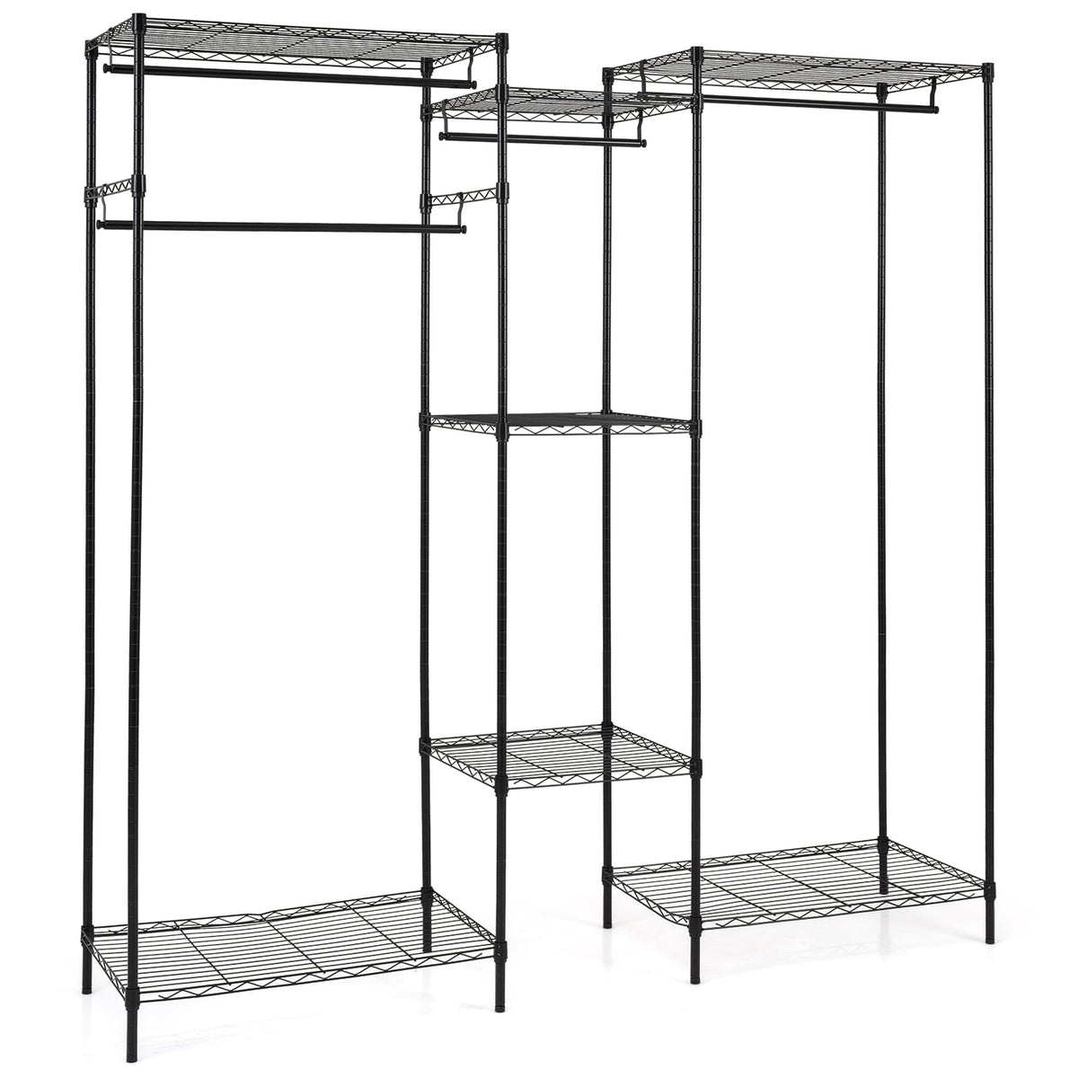 Convertible Clothes Organizer with L-shape and Horizontal Installation-Black-Clothing & Closet Storage-DECOROLALA