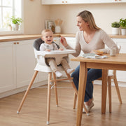Convertible High Chair for Babies and Toddlers Solid Wood Baby Feeding Chair with 3-Position Adjustable Tray-Gray-High Chairs-DECOROLALA