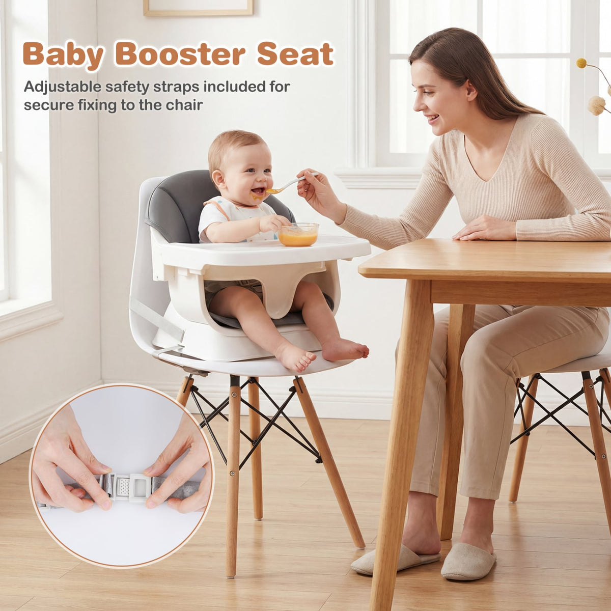 Convertible High Chair for Babies and Toddlers Solid Wood Baby Feeding Chair with 3-Position Adjustable Tray-Gray-High Chairs-DECOROLALA