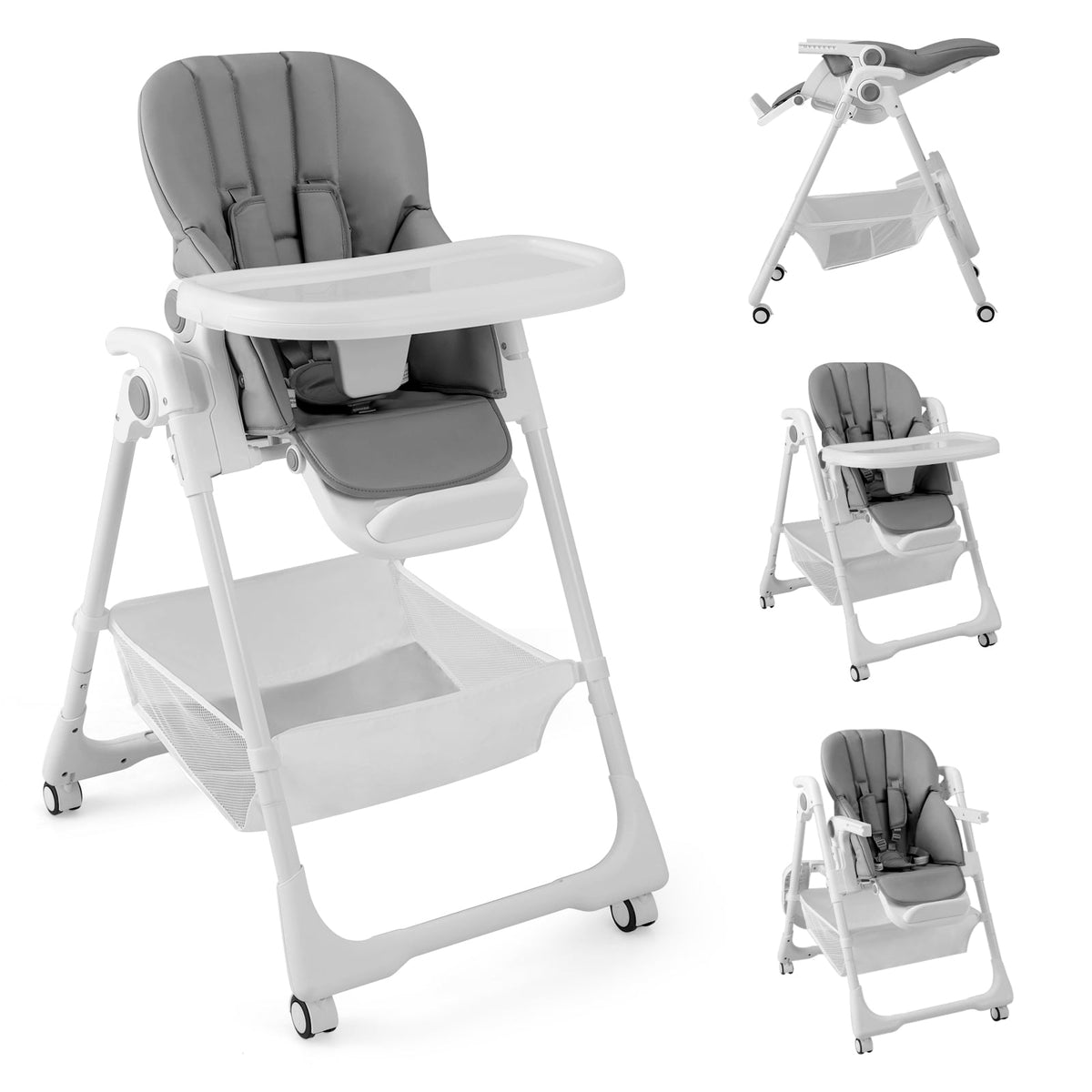 Convertible Infant Dining Chair with 5 Backrest and 3 Footrest Positions-Gray-High Chairs-DECOROLALA