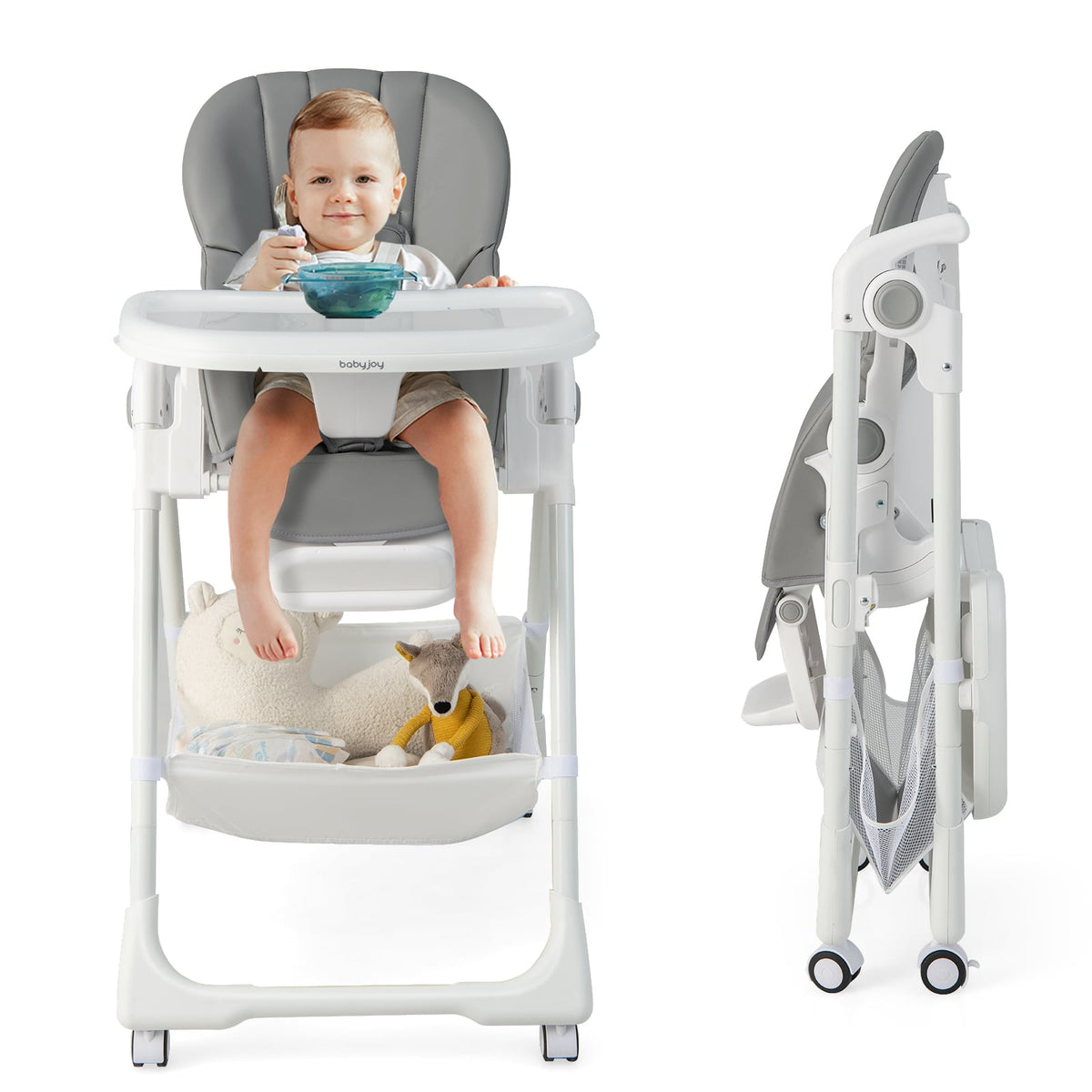 Convertible Infant Dining Chair with 5 Backrest and 3 Footrest Positions-Gray-High Chairs-DECOROLALA