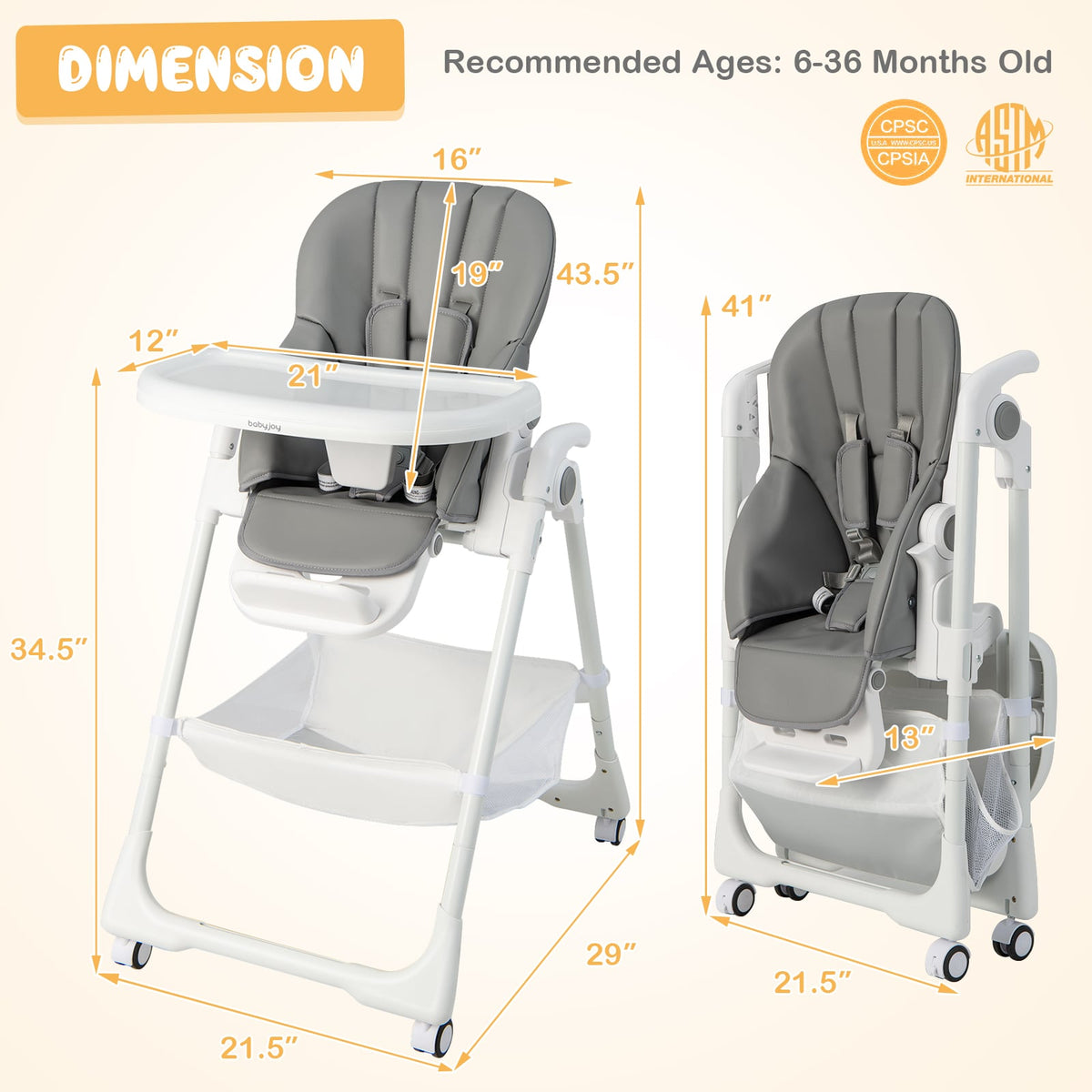 Convertible Infant Dining Chair with 5 Backrest and 3 Footrest Positions-Gray-High Chairs-DECOROLALA