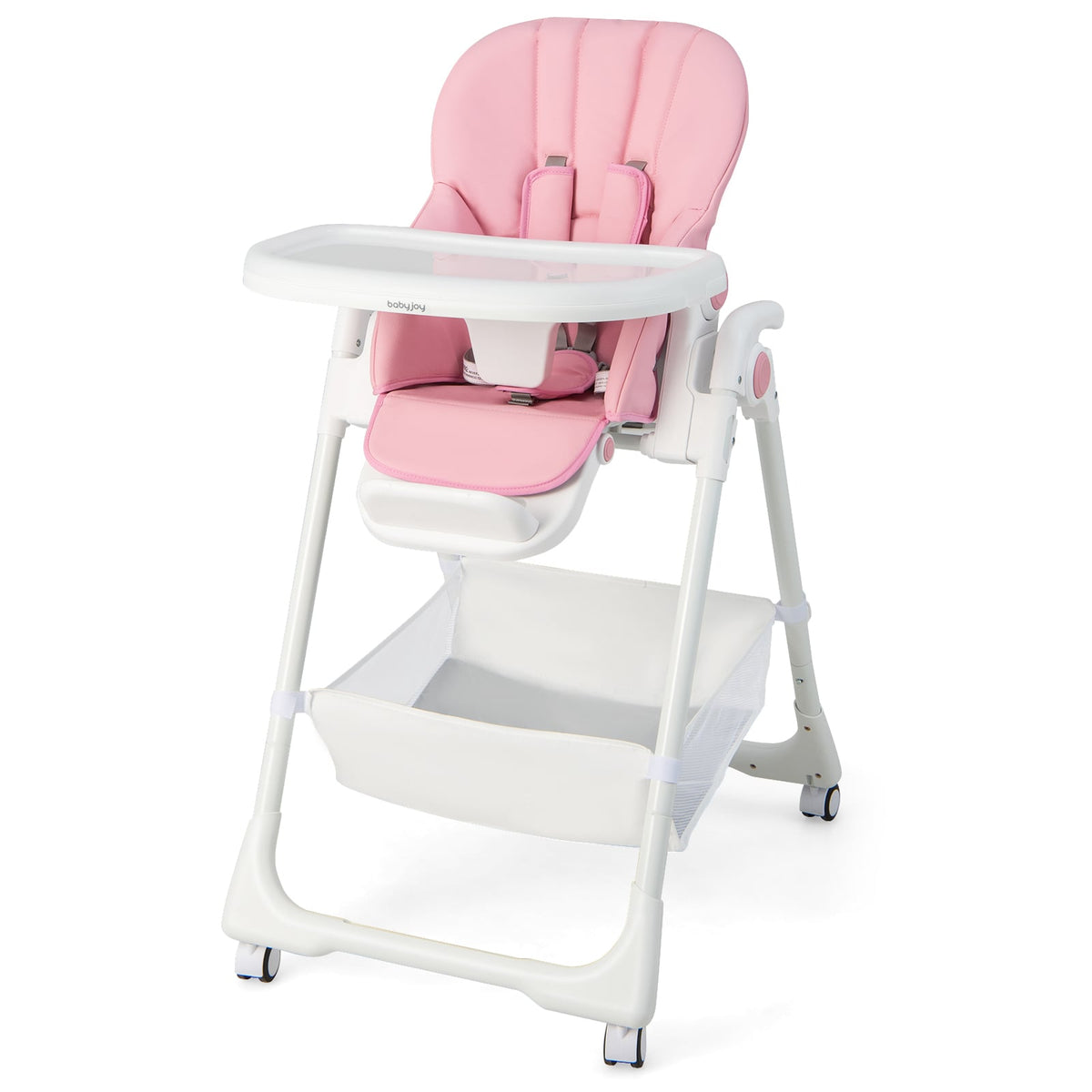 Convertible Infant Dining Chair with 5 Backrest and 3 Footrest Positions-Pink-High Chairs-DECOROLALA