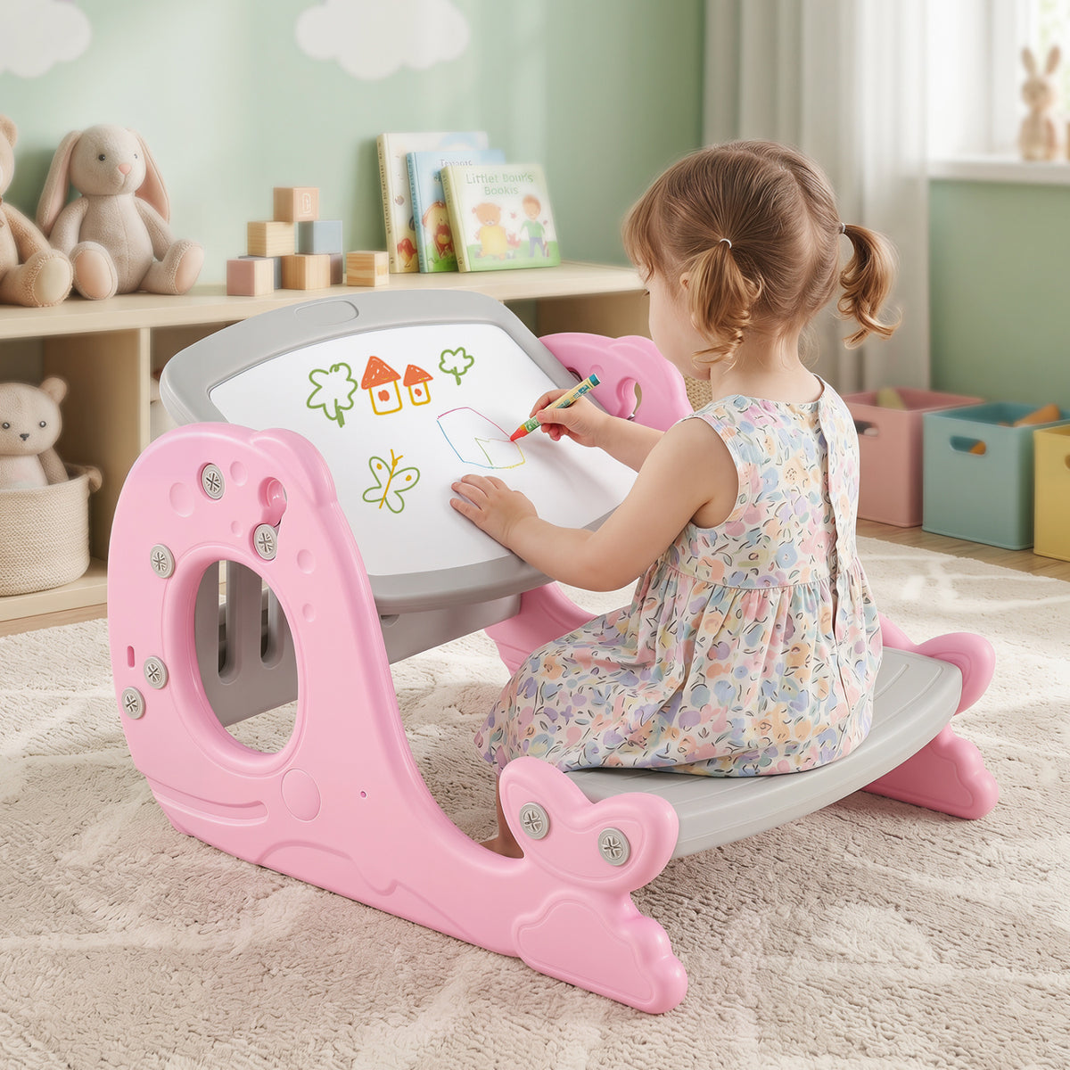 4-in-1 Kids Activity Table and Easel Set with Whiteboard