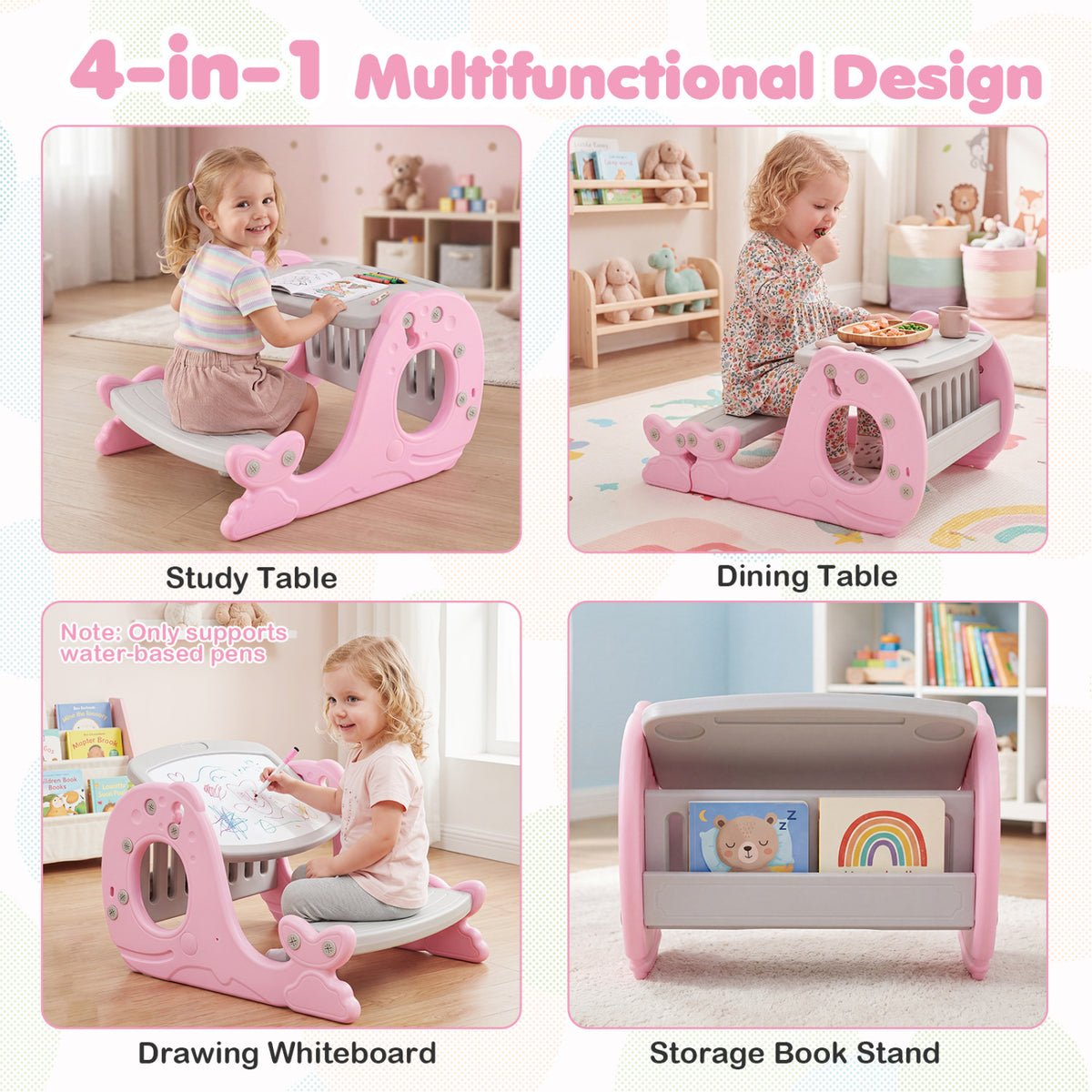 4-in-1 Kids Activity Table and Easel Set with Whiteboard