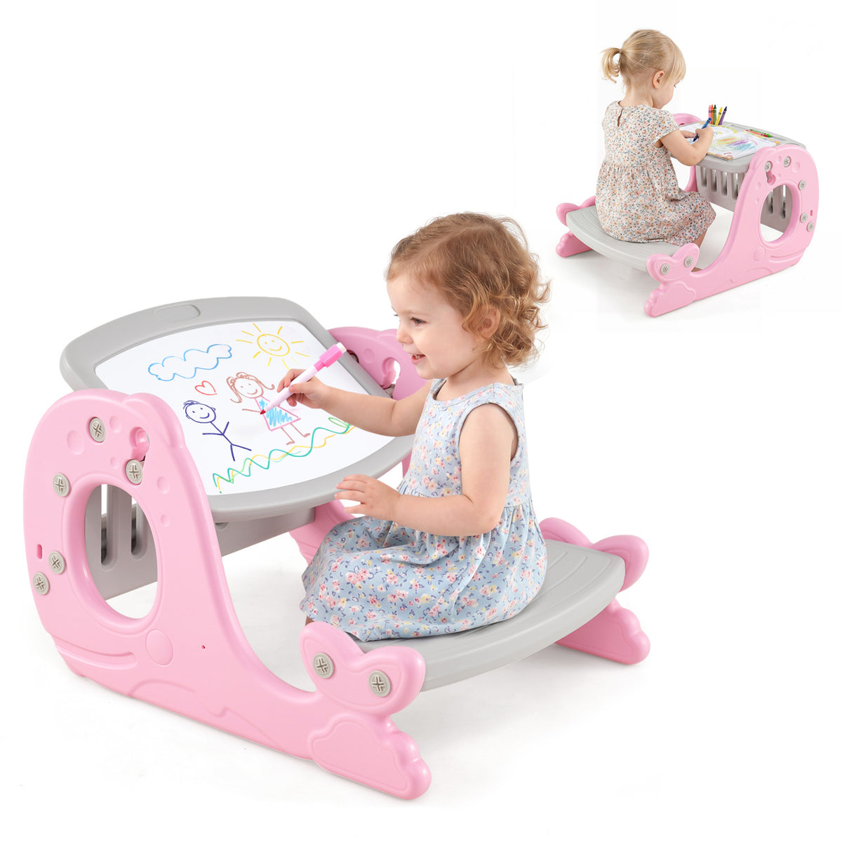 4-in-1 Kids Activity Table and Easel Set with Whiteboard