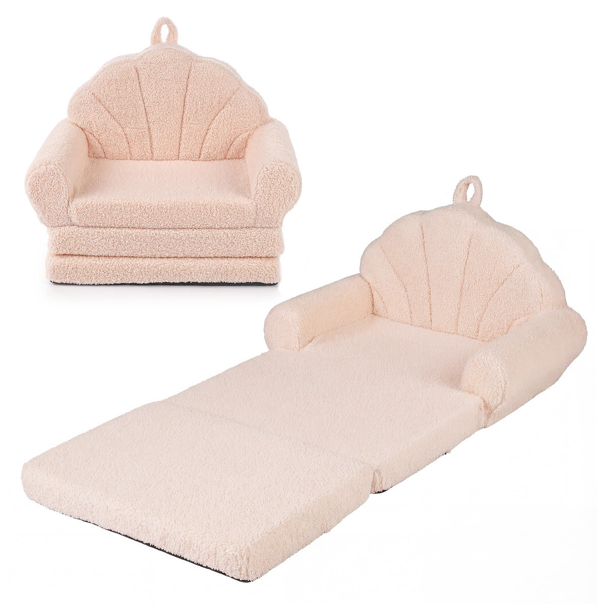 Convertible Kids Sofa 2-in-1 Fold out Toddler Couch Chair-Beige-Kids Chairs-DECOROLALA