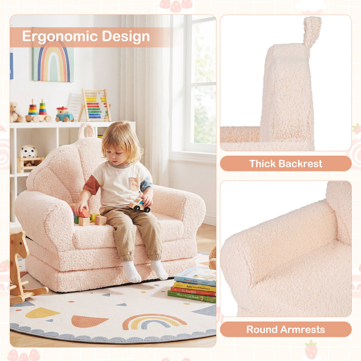 Convertible Kids Sofa 2-in-1 Fold out Toddler Couch Chair-Beige-Kids Chairs-DECOROLALA