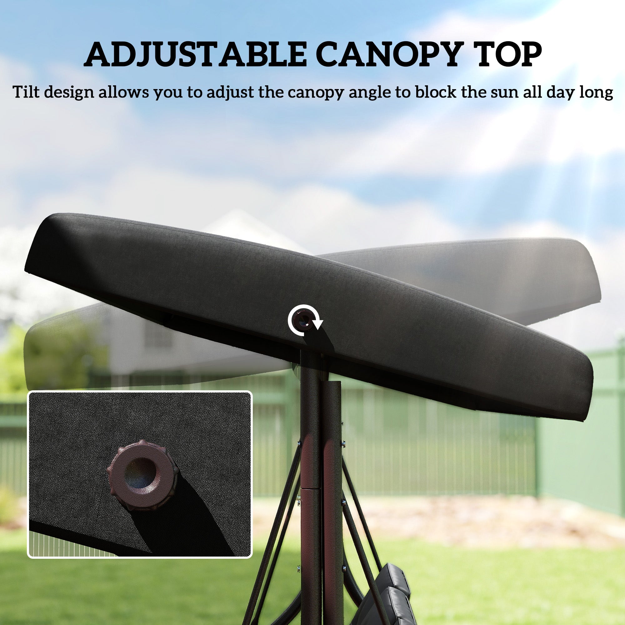 Convertible Patio Swing Bed - 3 Seater Black-DECOROLALA