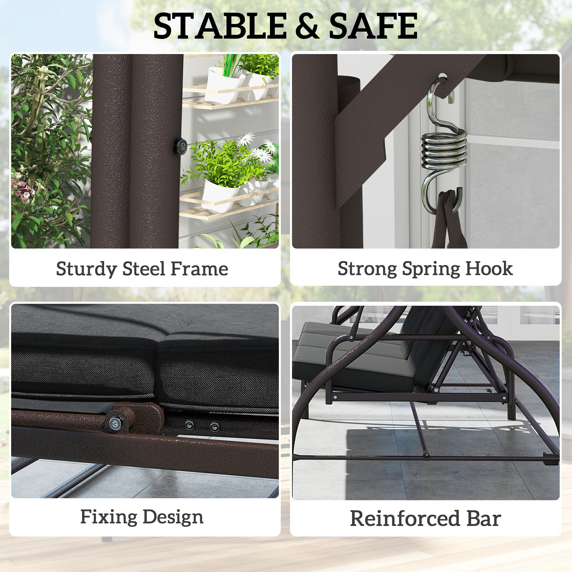 Convertible Patio Swing Bed - 3 Seater Black-DECOROLALA