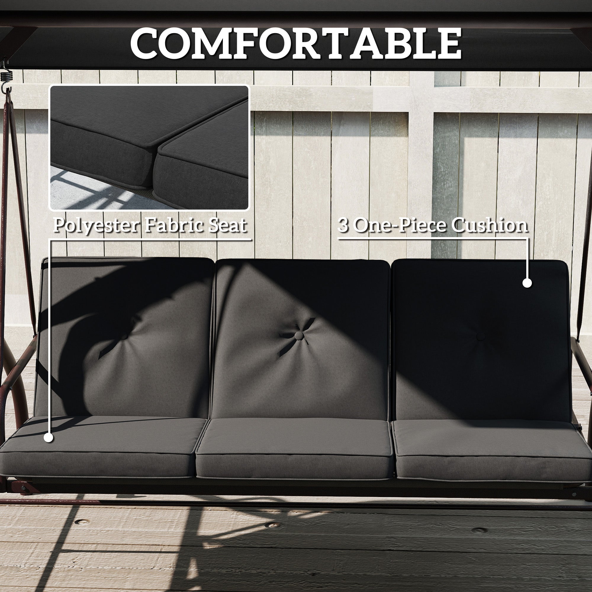 Convertible Patio Swing Bed - 3 Seater Black-DECOROLALA