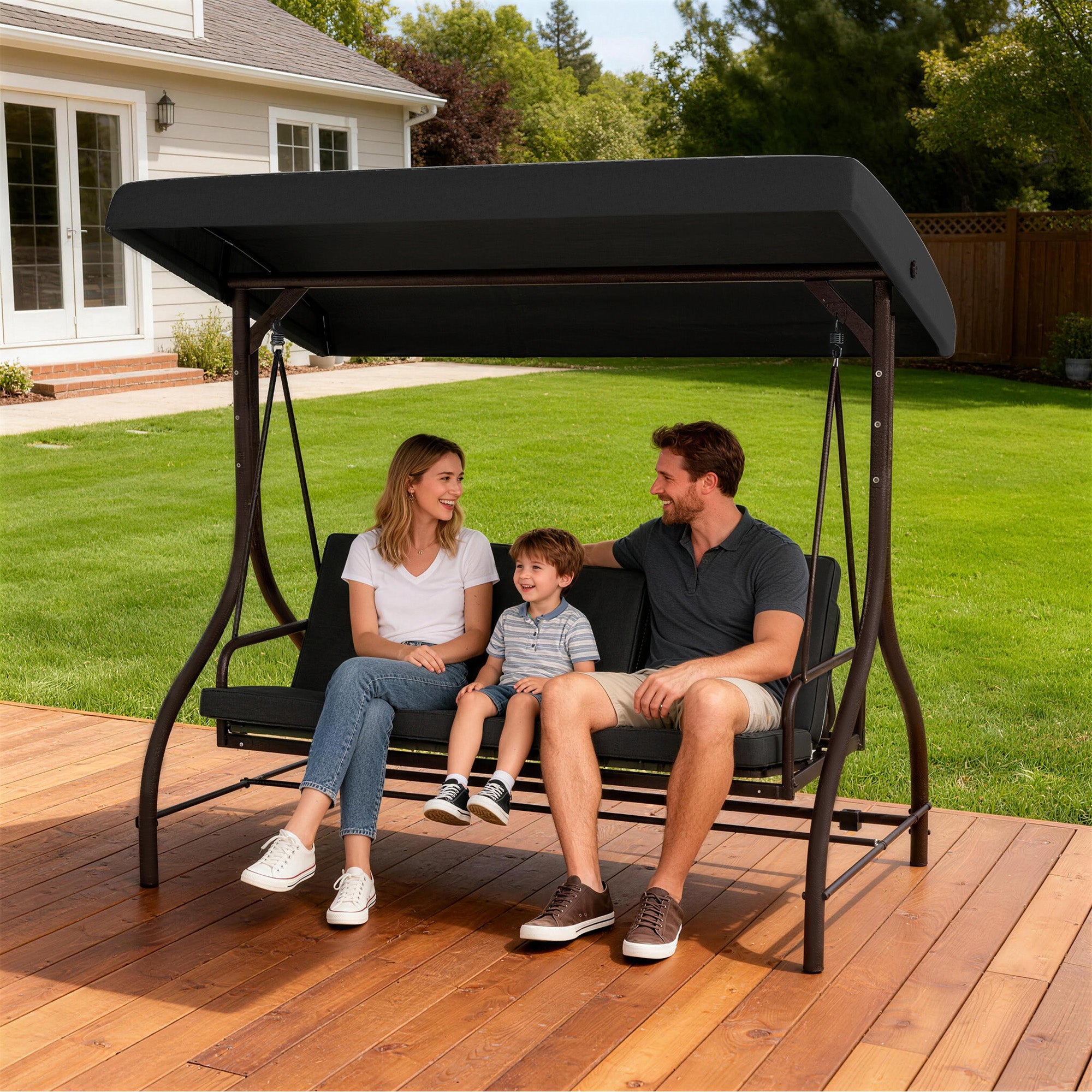 Convertible Patio Swing Bed - 3 Seater Black-DECOROLALA