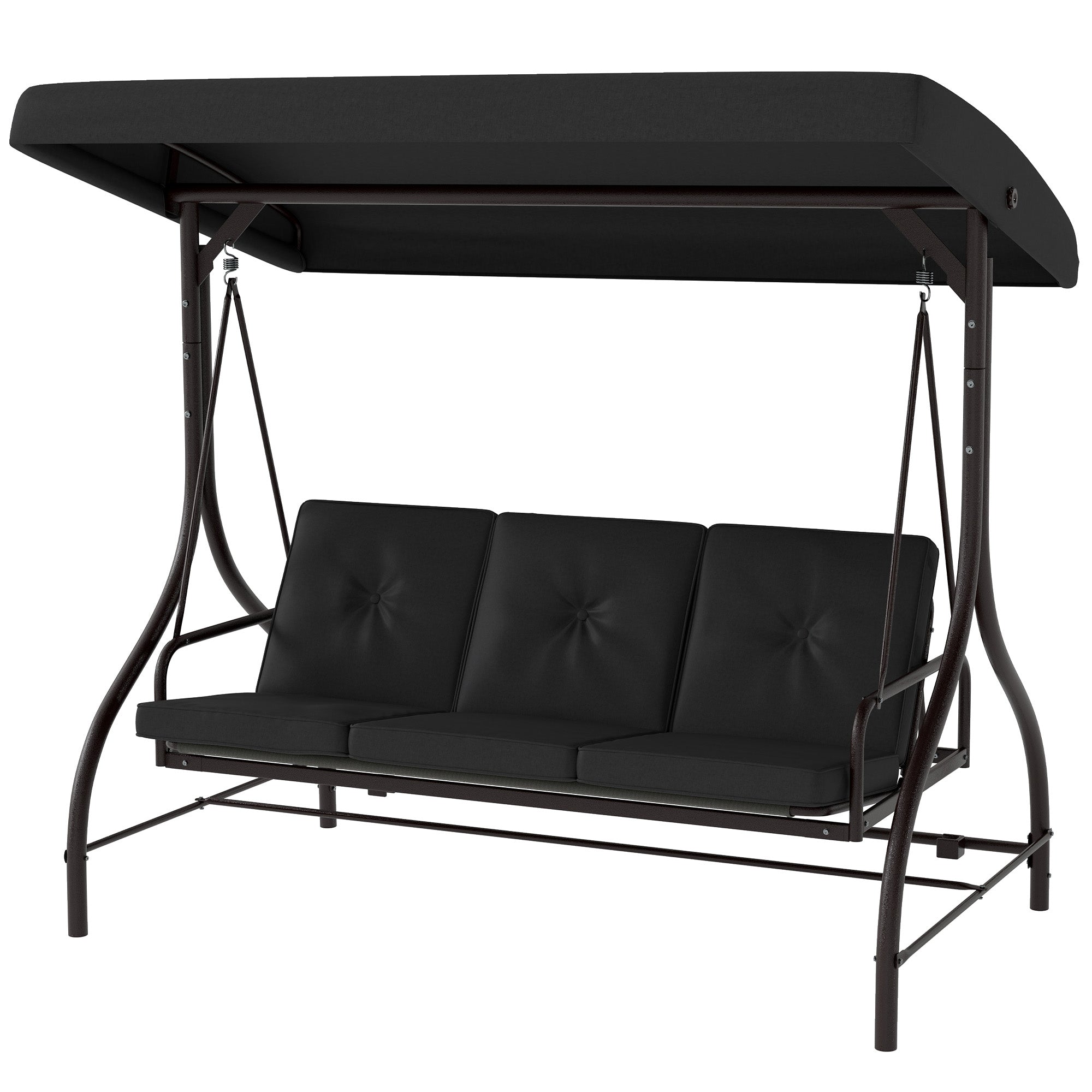 Convertible Patio Swing Bed - 3 Seater Black-DECOROLALA