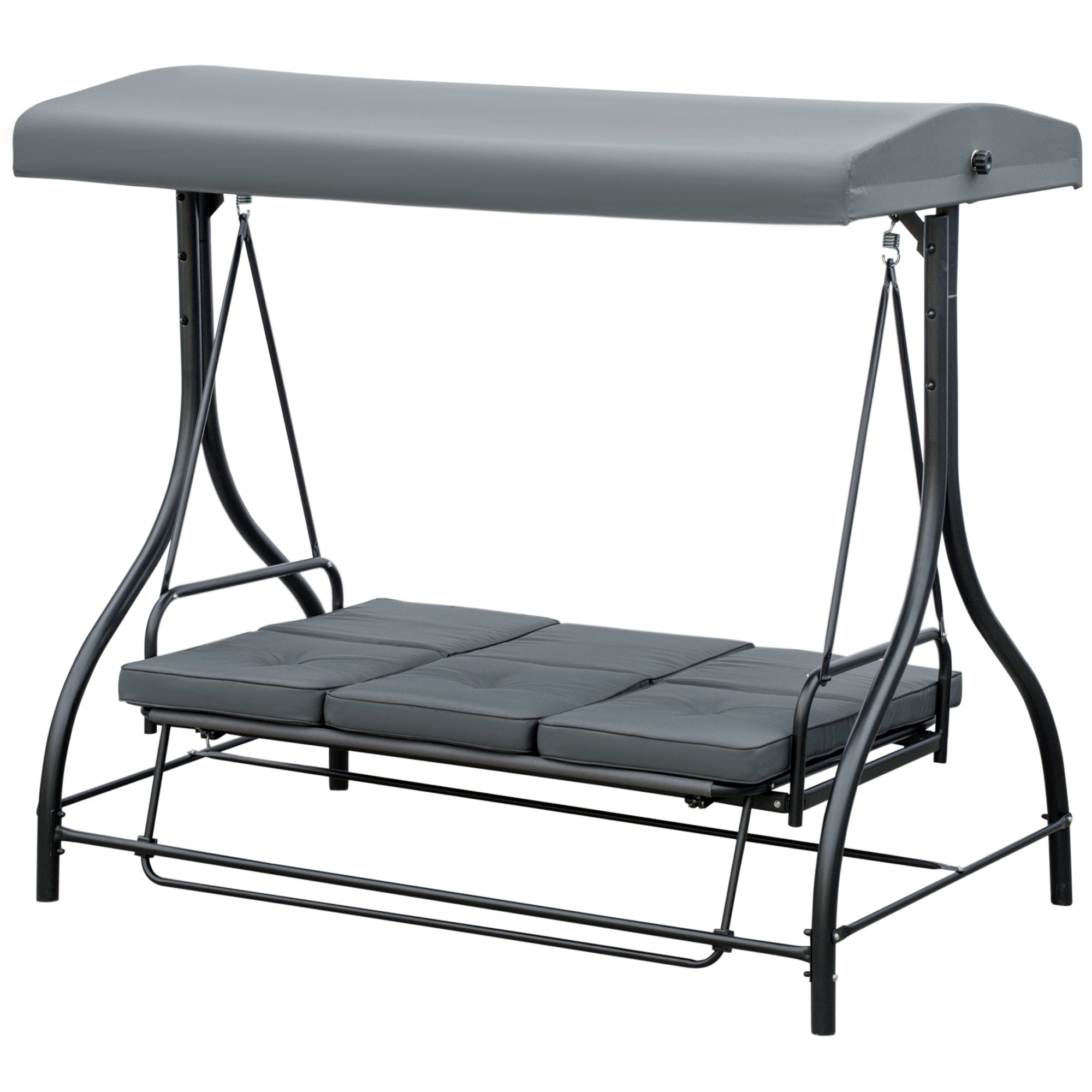 Convertible Patio Swing Bed 3-Seater w/ Canopy Dark Grey-DECOROLALA