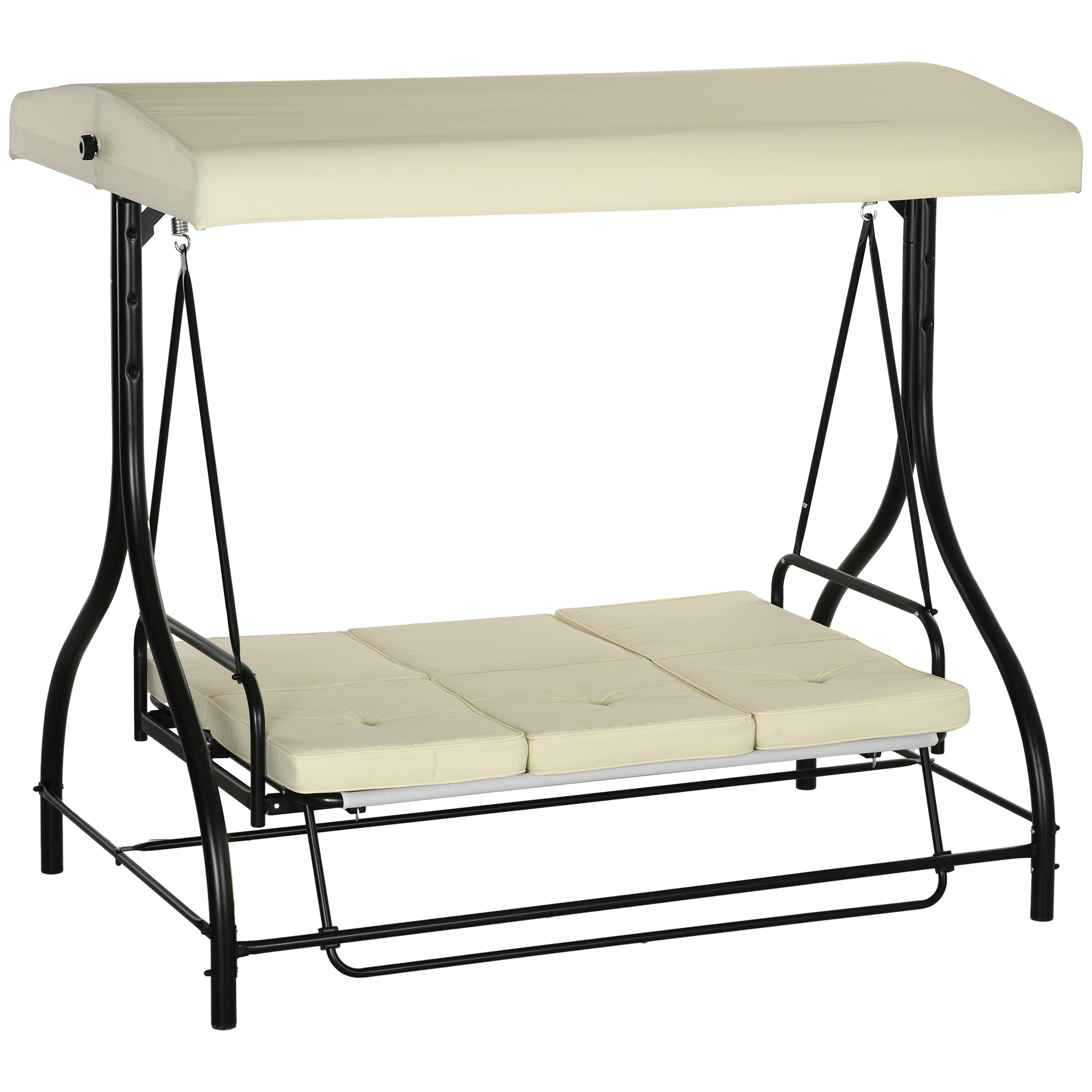 Convertible Patio Swing Bed Canopy 3 Seater Beige-DECOROLALA