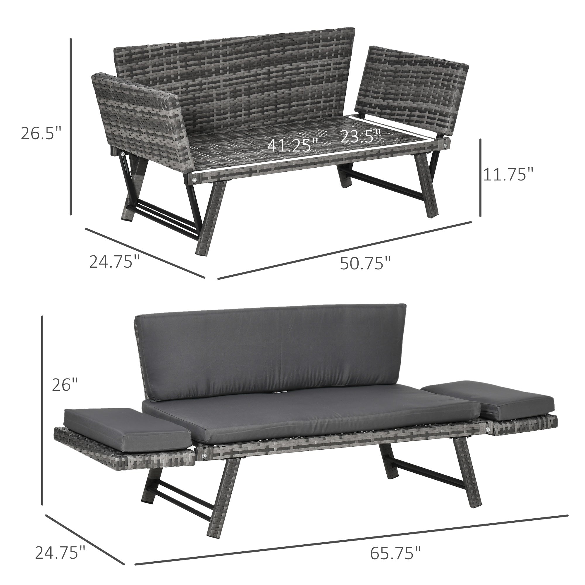Convertible Rattan Sofa Bed - Grey-DECOROLALA